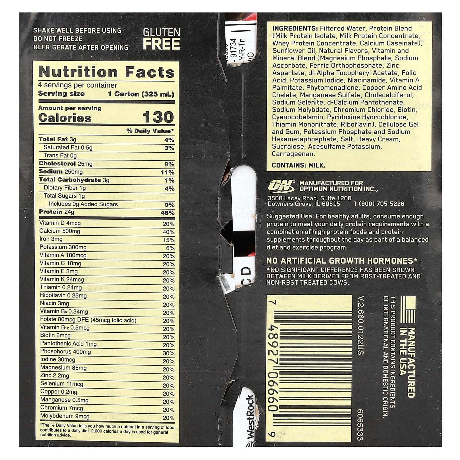 Optimum Nutrition Gold Standard Protein Shake, 24g Protein, Ready to Drink Protein Drinks, Chocolate, 11 Fl Oz, 12 Count (Pack of 1) (Packaging May Vary)