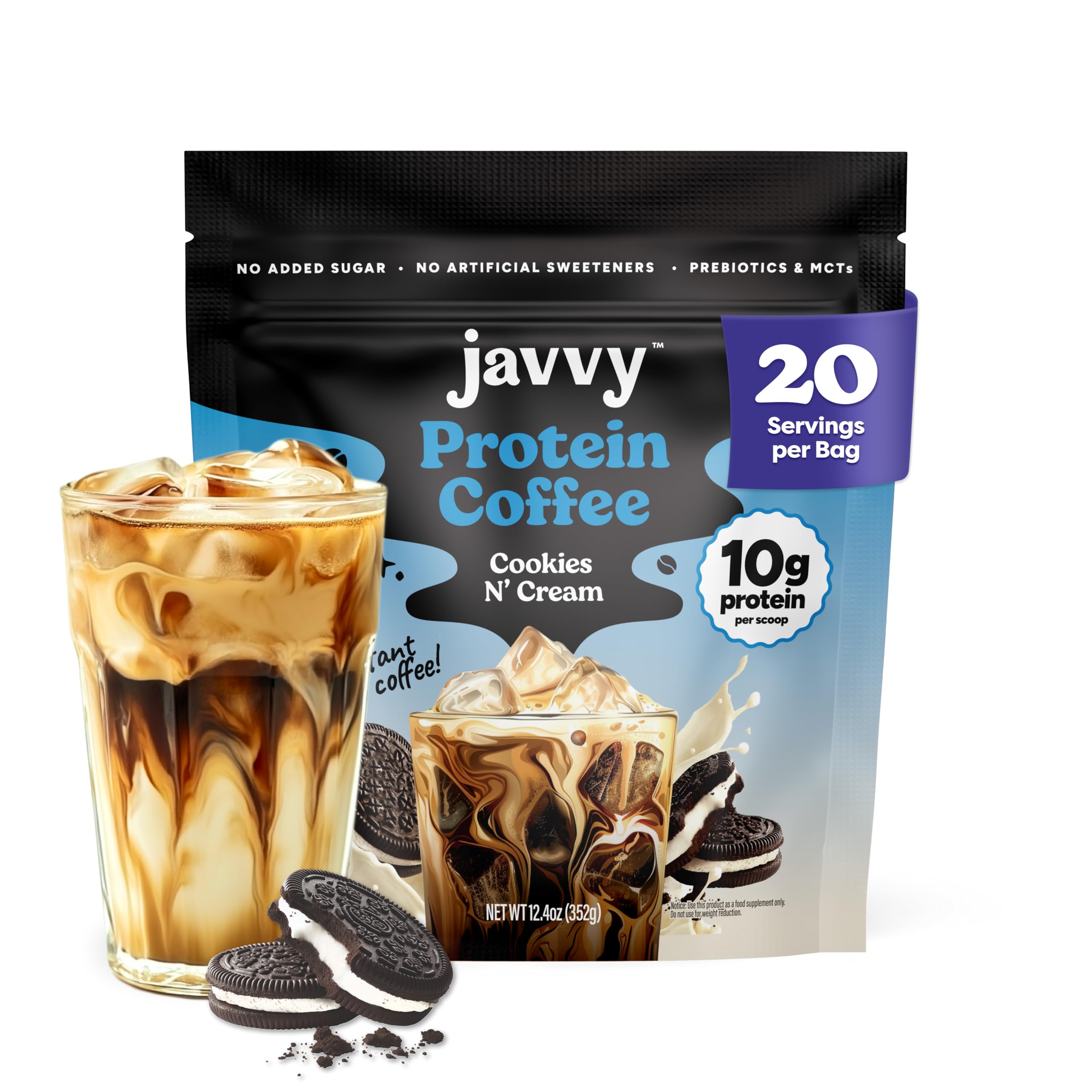 Javvy Protein Iced Coffee - Premium Whey Protein & Iced Coffees, 100% Natural Cold Brew, Zero Artificial Flavors & Sweeteners, 80mg Caffeine, No Added Sugar, 20 Servings, Caramel, 1 Pack