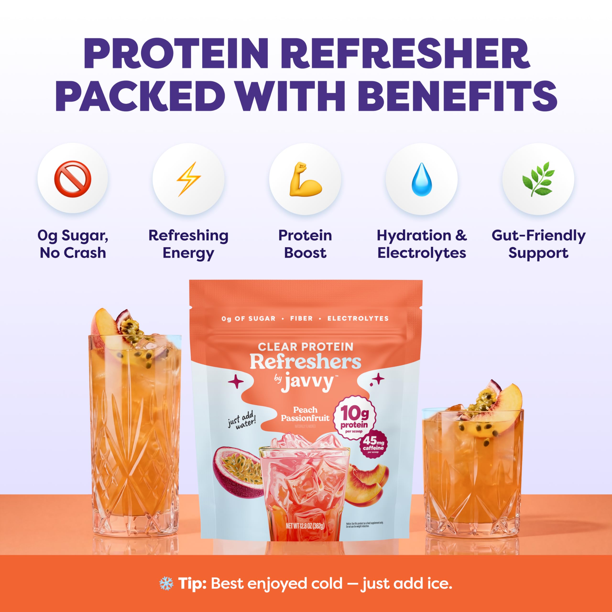 Javvy Clear Protein Refresher Drink Mix – 10g of Whey Protein and Collagen Peptides, Electrolytes Powder, Natural Flavors, 0g of Sugar, 45mg Caffeine, 20 Servings, Strawberry Berry Acai