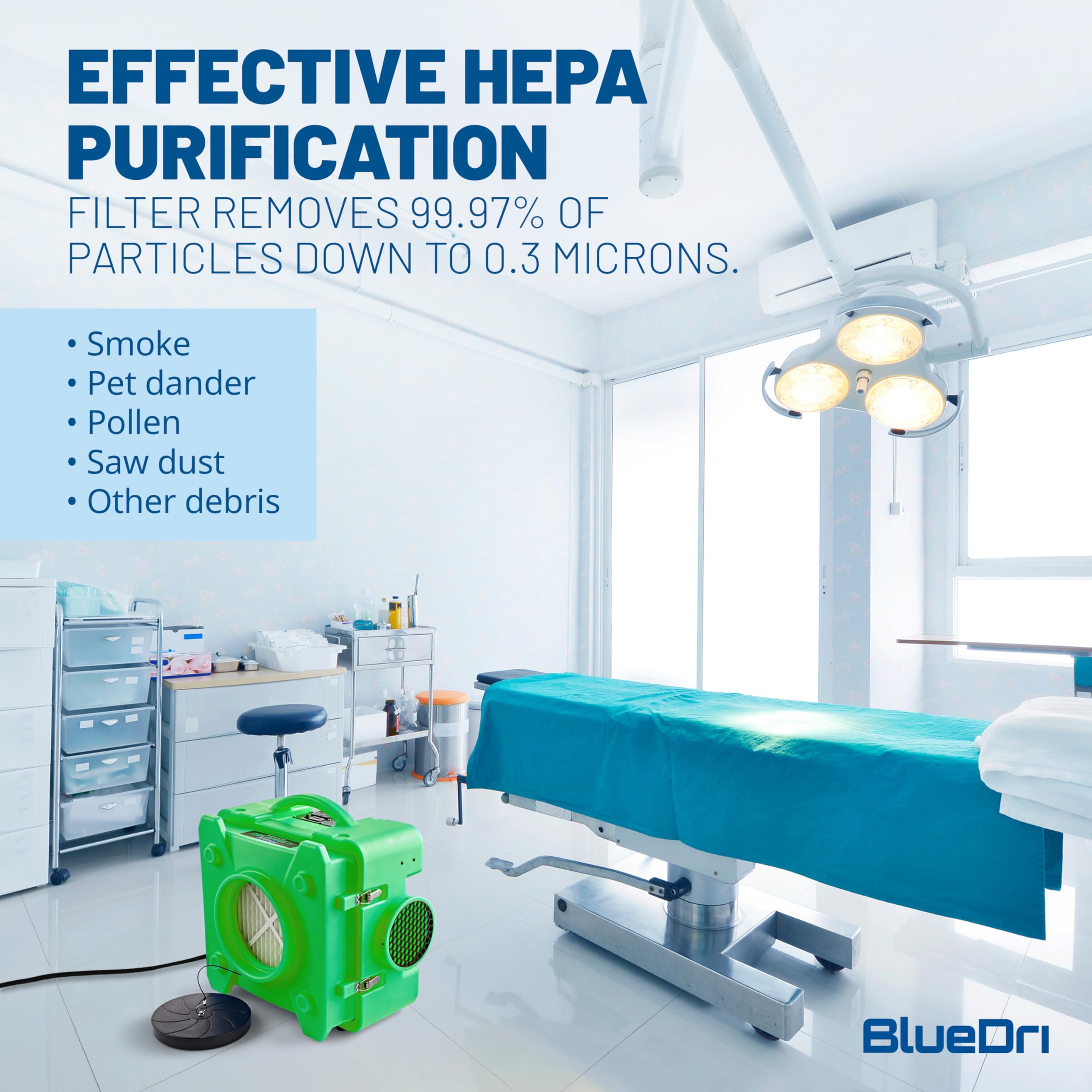 BlueDri Air Shield 550 HEPA Air Scrubber, Water Damage Restoration Equipment Air Purifier, Covers 1400 Sq. Ft, Daisy Chain Capable, For Commercial Use, Blue, BD-AS-550