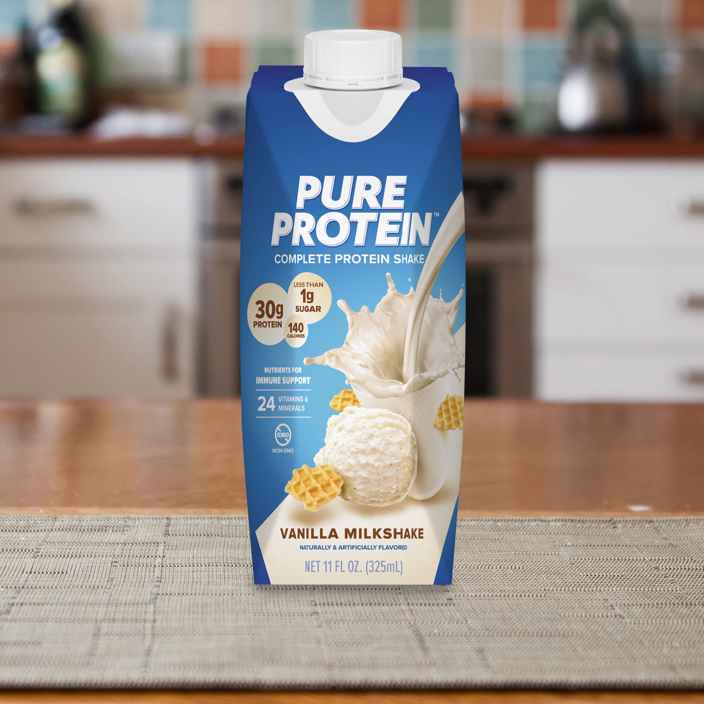 Pure Protein Chocolate Protein Shake, 30g Complete Protein, Ready to Drink and Keto-Friendly, Vitamins A, C, D, and E plus Zinc to Support Immune Health, 11oz Bottles, 12 Pack