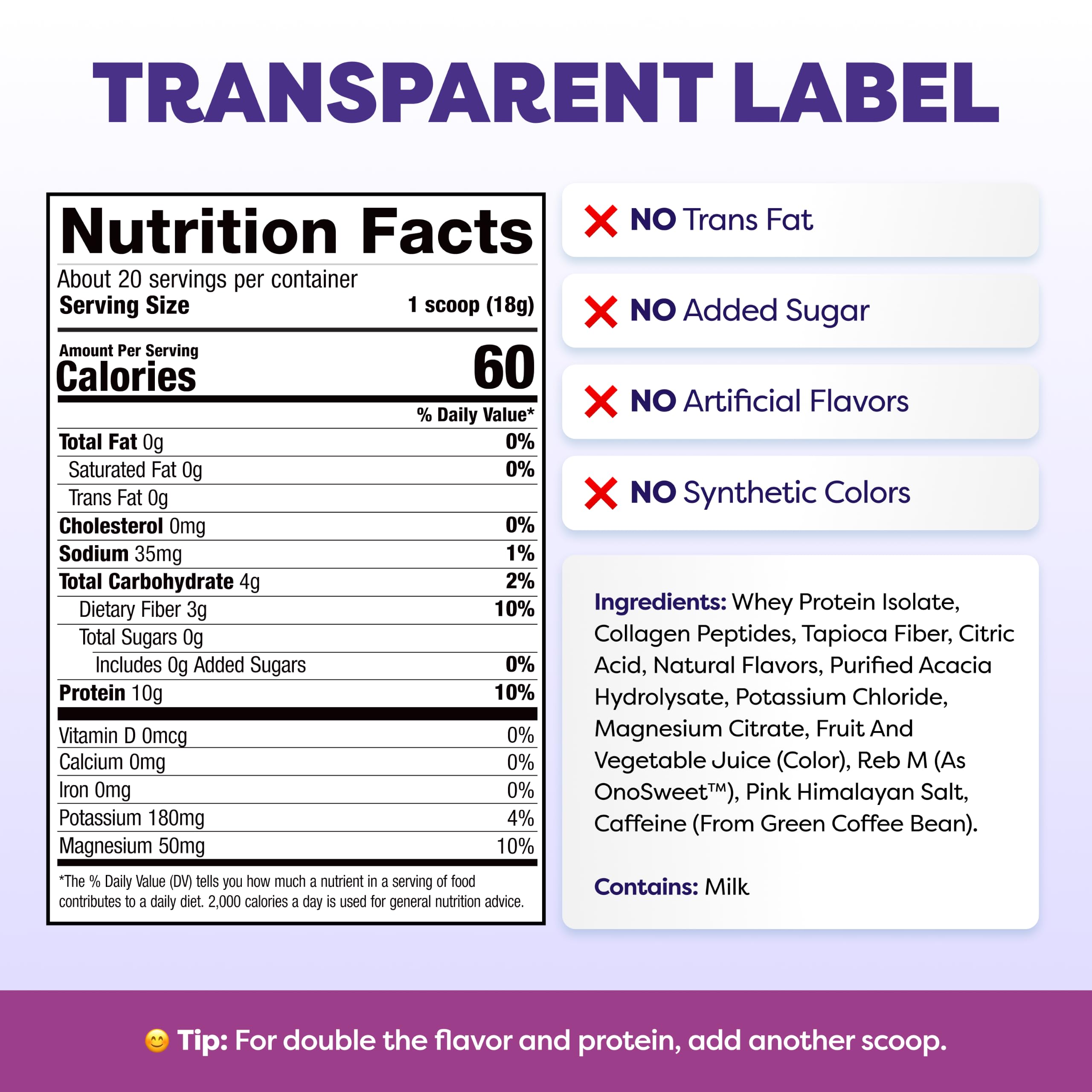 Javvy Clear Protein Refresher Drink Mix – 10g of Whey Protein and Collagen Peptides, Electrolytes Powder, Natural Flavors, 0g of Sugar, 45mg Caffeine, 20 Servings, Strawberry Berry Acai