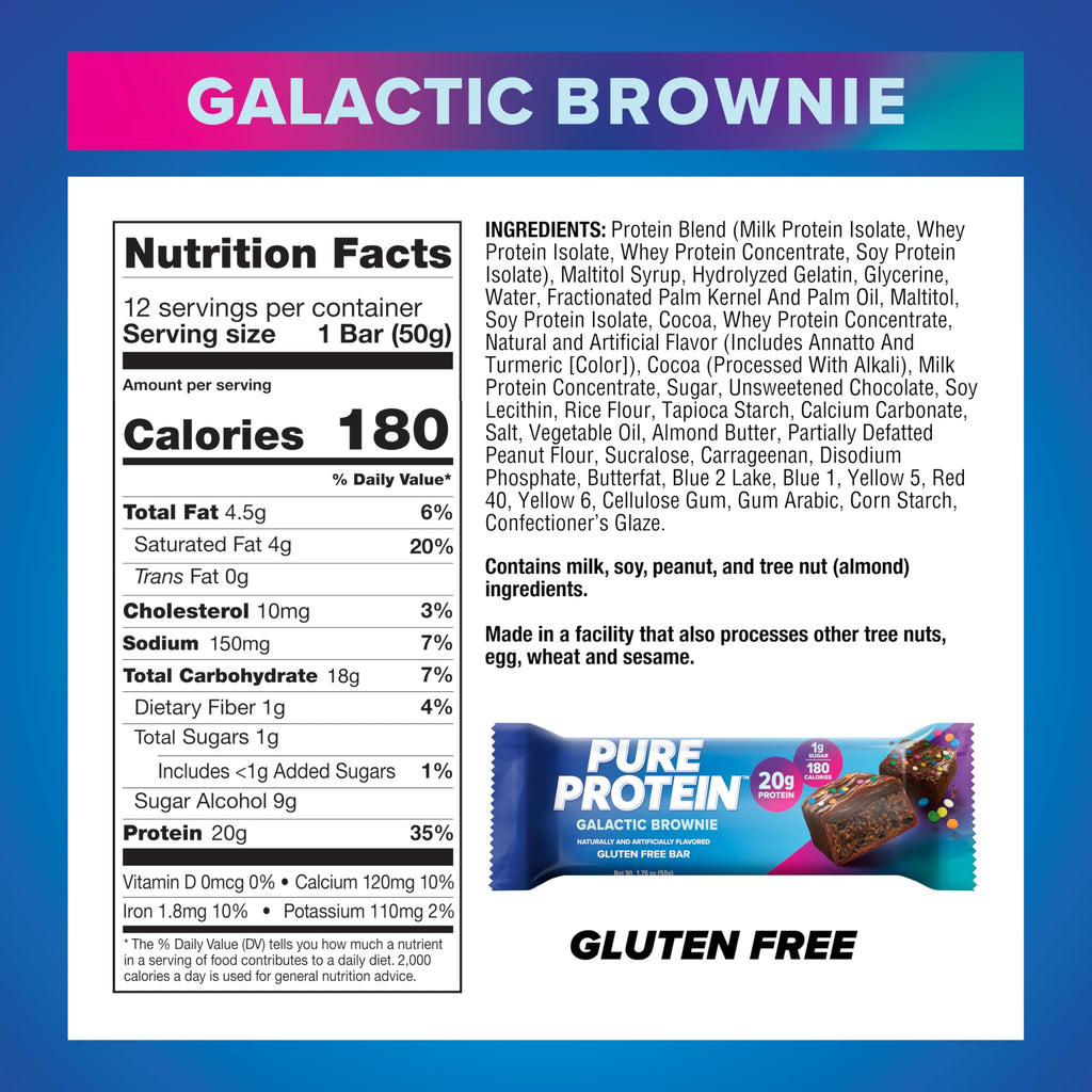 Pure Protein Chocolate Peanut Butter Protein Bars – 20g Protein, 3g Sugar, 190 Calories (12 count) Low Sugar* High Protein Snack - Gluten Free - Perfect for a Healthy Snack