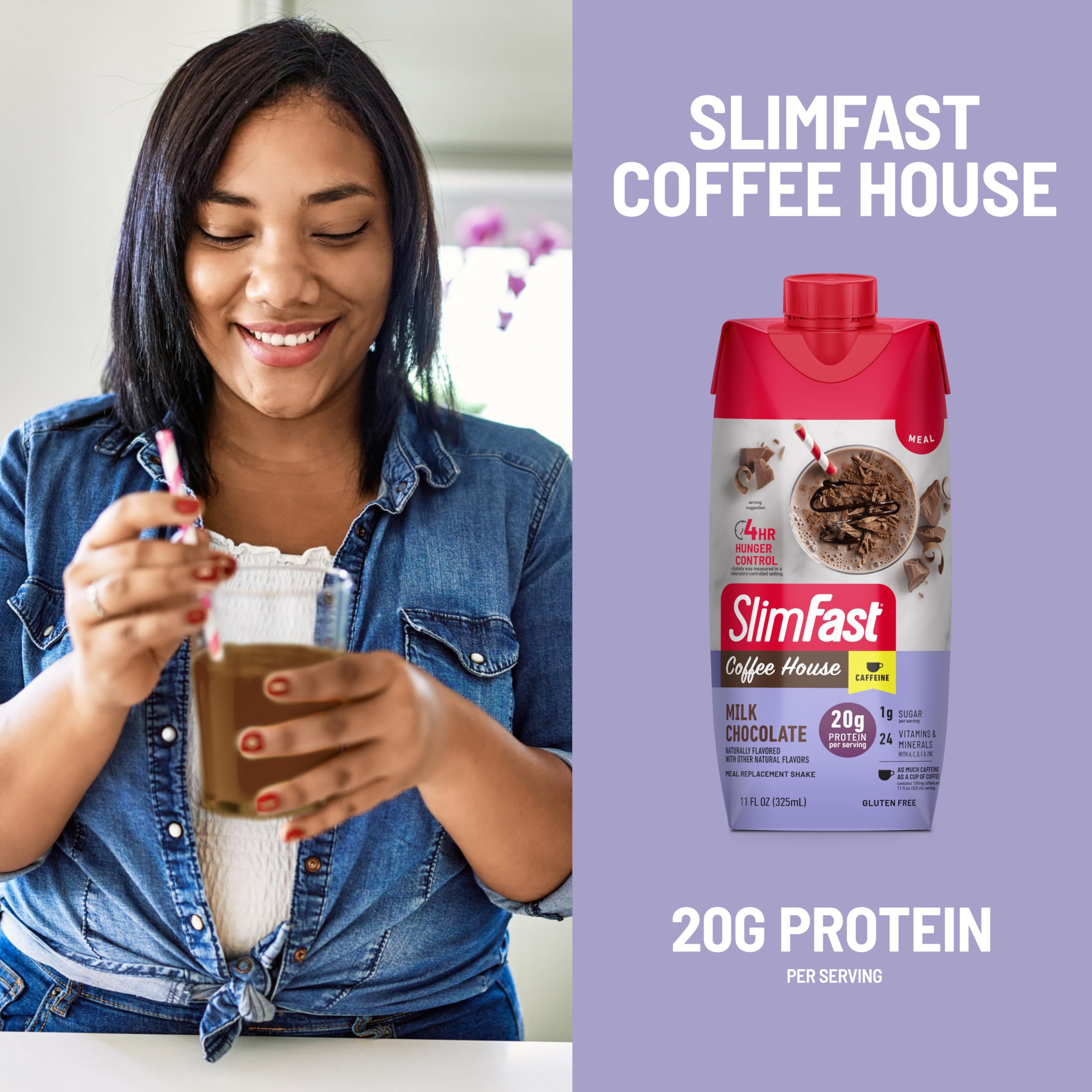 SlimFast Protein Shake, Vanilla- 20g Protein, Meal Replacement Shake Ready to Drink, High Protein with Low Carb and Low Sugar, 24 Vitamins and Minerals, 12 Count (Pack of 1) (Packaging May Vary)