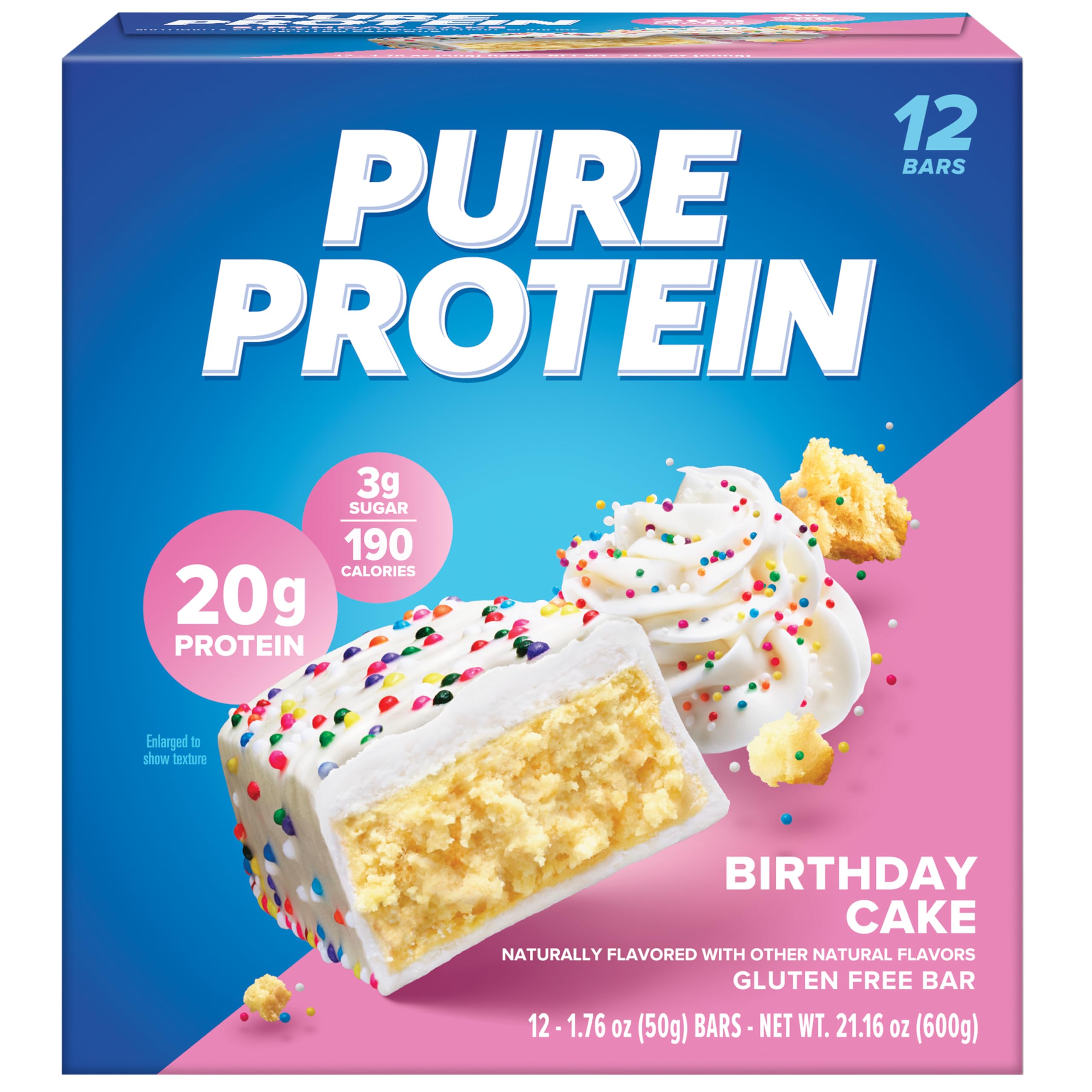Pure Protein Chocolate Peanut Butter Protein Bars – 20g Protein, 3g Sugar, 190 Calories (12 count) Low Sugar* High Protein Snack - Gluten Free - Perfect for a Healthy Snack