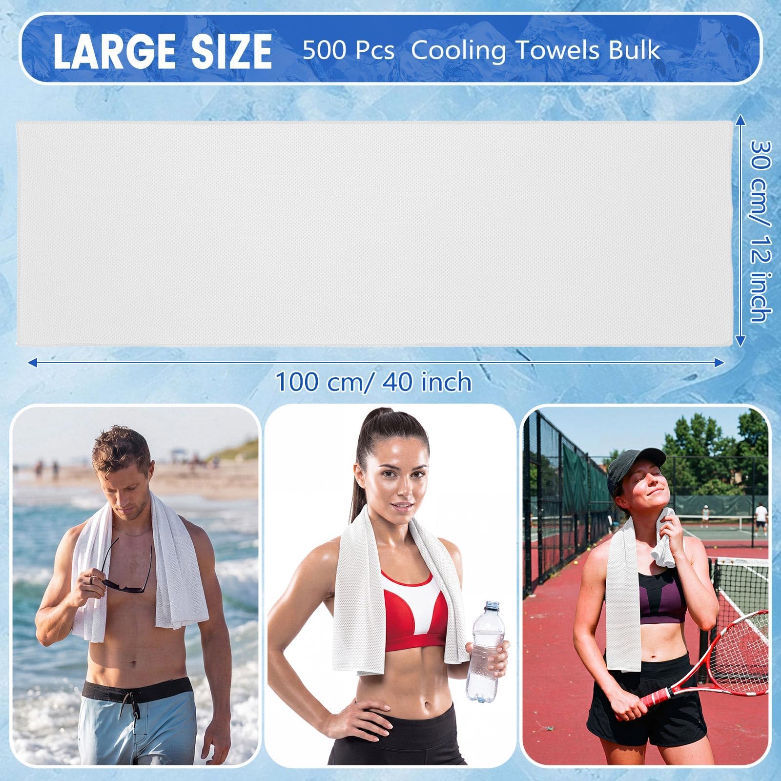 Hosuly 1000 Pack Cooling Towels Bulk 40 x 12 Inch Large Chilly Breathable Sweat Sports Cold Towels Sublimation Microfiber Ice Neck Rag for Hot Weather Workout Gym Team Gift (Dark Blue)