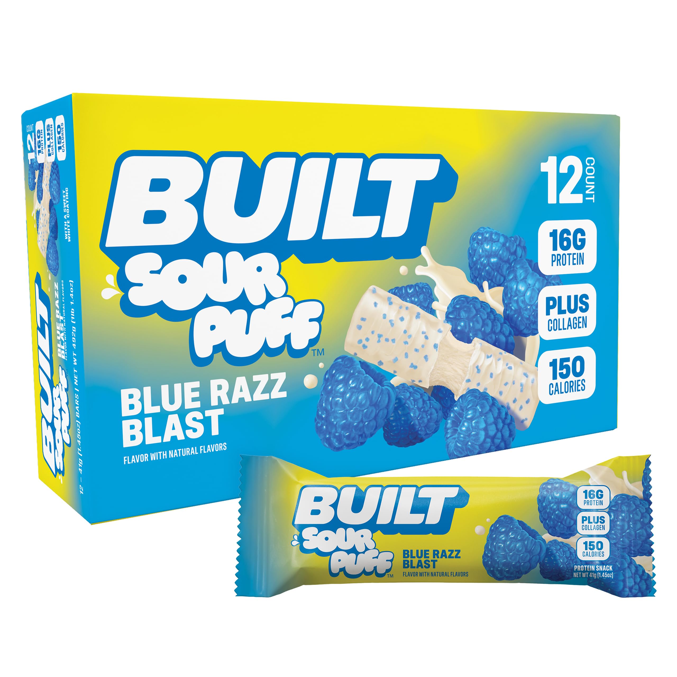 BUILT Bar Puff Protein Bars - Variety Pack - 15-17g Protein Snack Bars with Collagen - Calorie Conscious & Gluten Free - 12 Count, Variety May Vary | Protein Snack Bars with Collagen, Calorie Conscious, Gluten Free