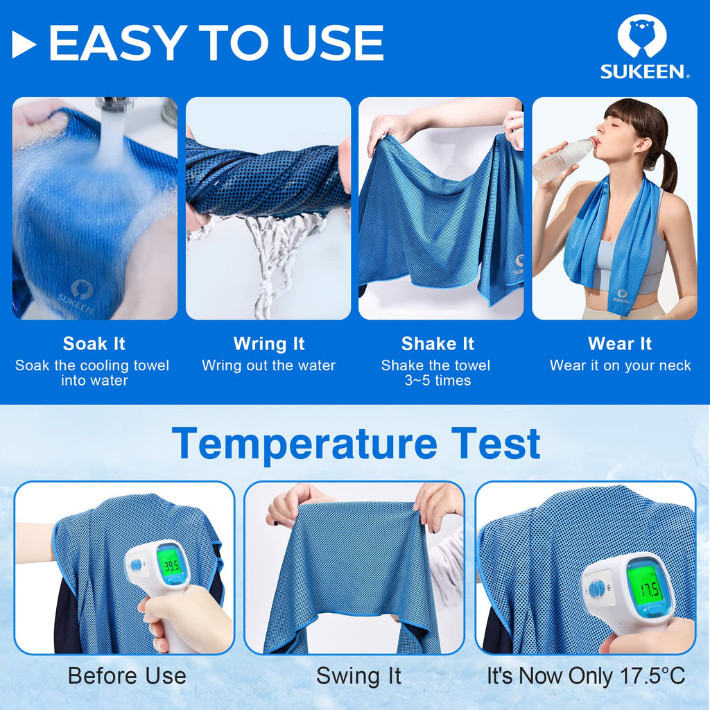 Sukeen 4 Pack Cooling Towels for Hot Weather 40"x12", Gym Towels for Men and Women, Soft Breathable Workout Towels for Yoga, Running, Sport, & More