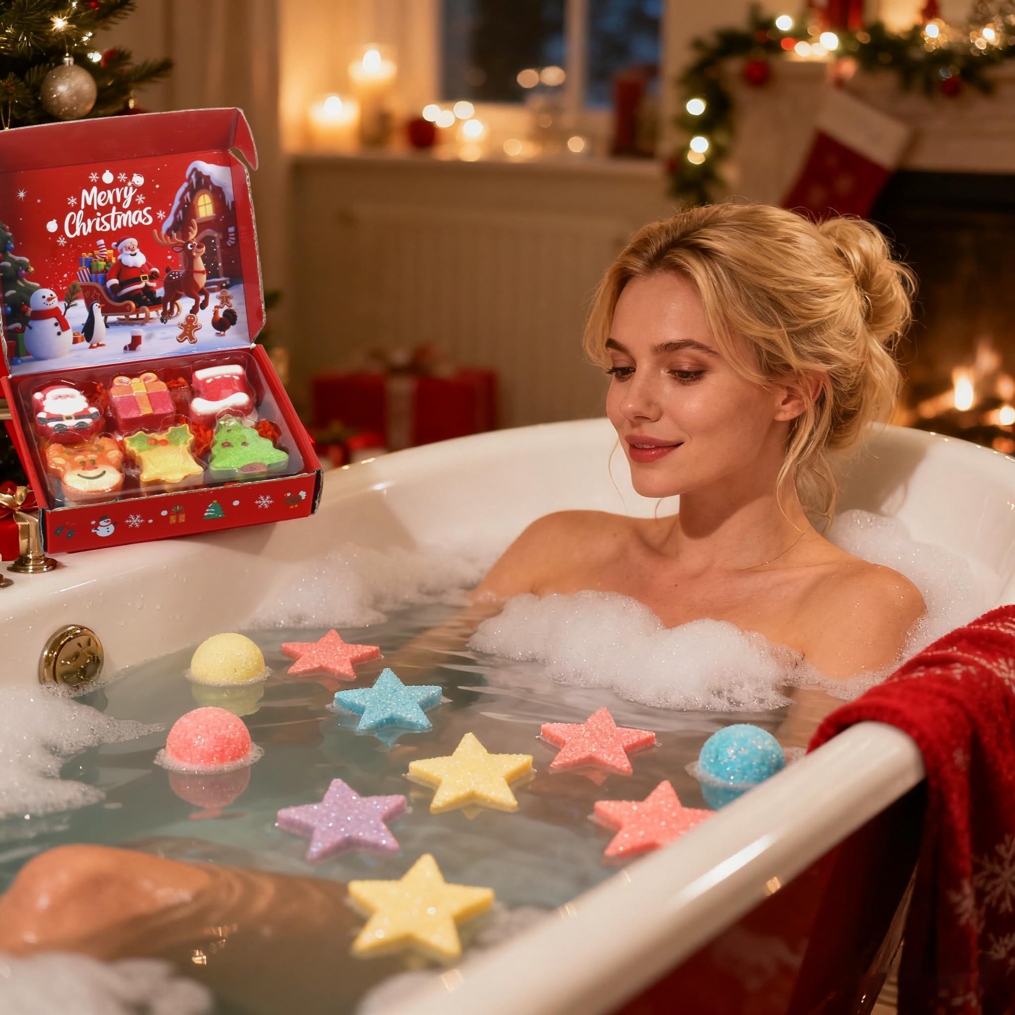 Christmas Bath Bombs for Kids, 6 Festive Shapes, Stocking Stuffer Gift Set | 6 Large Christmas Bath Bombs Offer a Fuller Soak with Colorful Fizz and Scents, Ideal Gifts for Kids and Stocking Stuffers