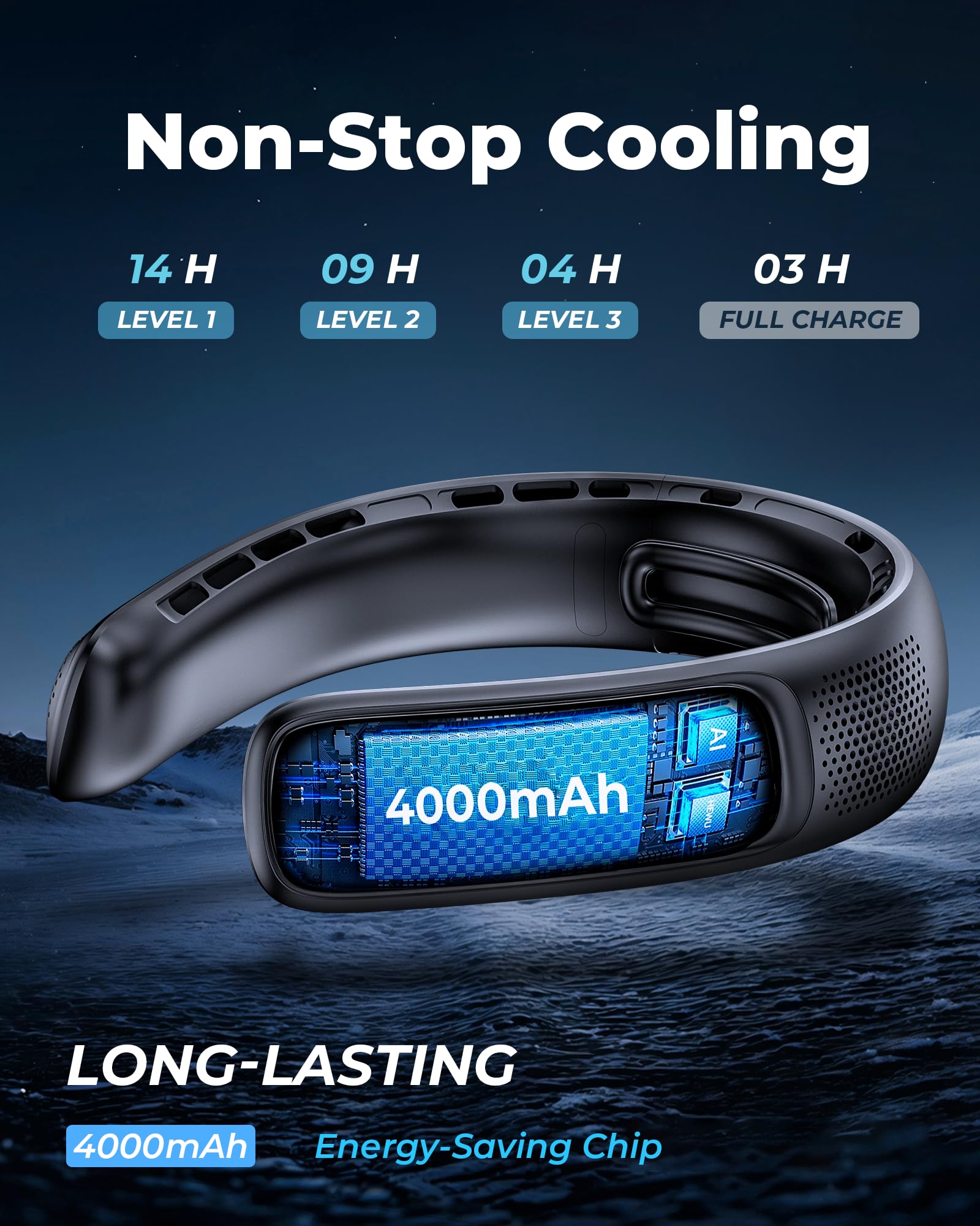 Portable Neck Fans that Blow Cold Air, Rechargeable Personal Small Wearable Cooler With 3-Speed, LED Display, 4000mAh, Type-C Port, Gift For Women, Dad, Birthday, Father, Travel, Outdoor, Black