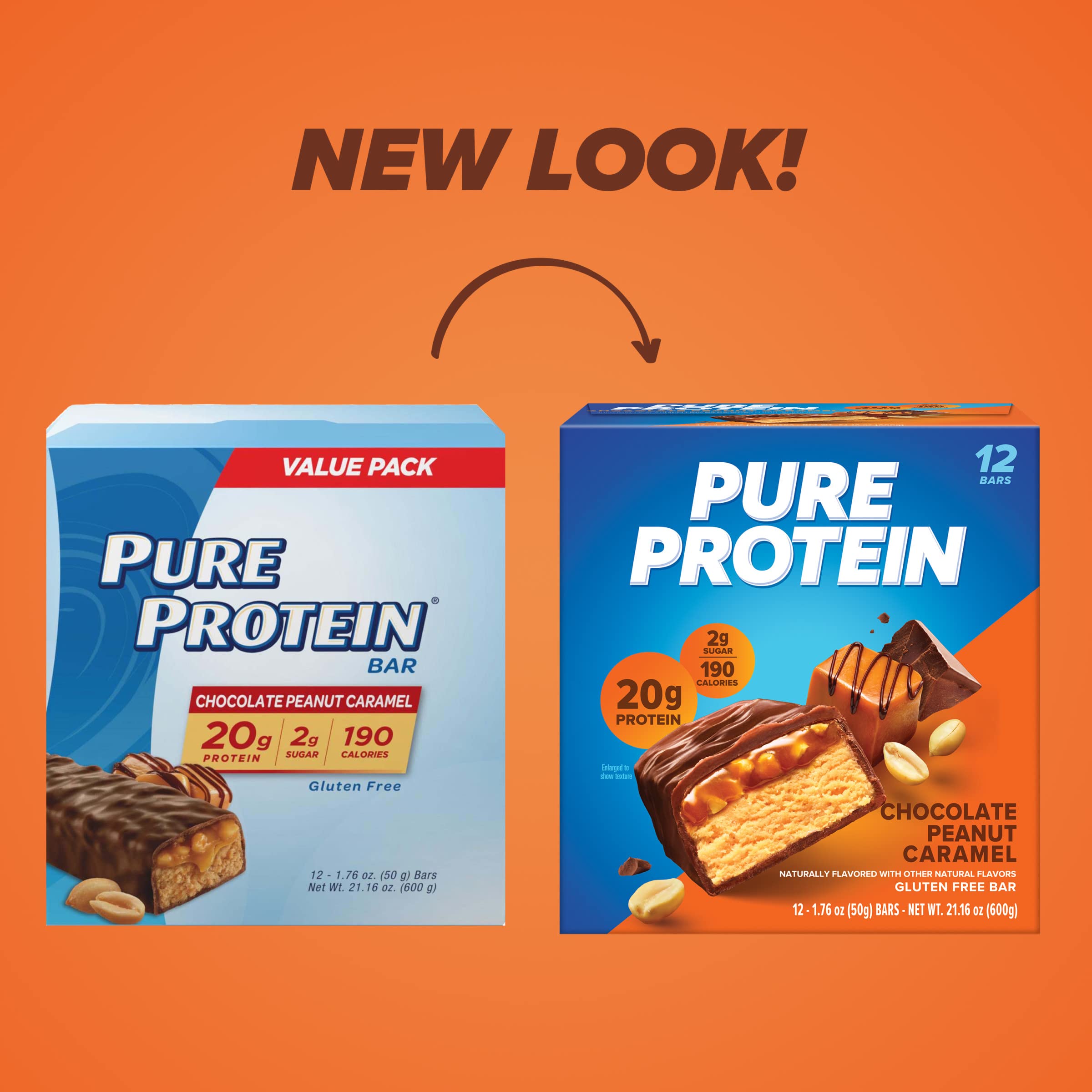 Pure Protein Chocolate Peanut Butter Protein Bars – 20g Protein, 3g Sugar, 190 Calories (12 count) Low Sugar* High Protein Snack - Gluten Free - Perfect for a Healthy Snack