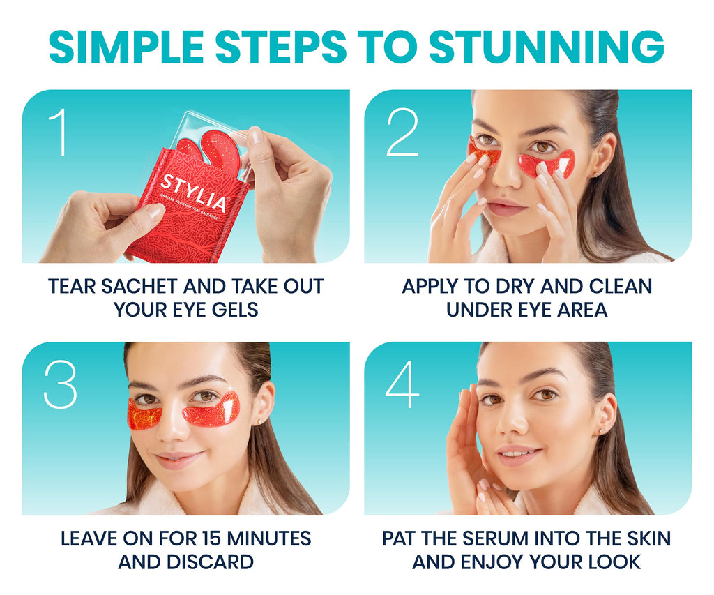 Stylia Collagen & Vitamin C Under Eye Patches for Puffy Eyes & Dark Circles - Depuffing, Hydrating & Firming Under Eye Mask with Hyaluronic Acid - Stocking Stuffers for Teen Girls, Vegan (30 Pairs)