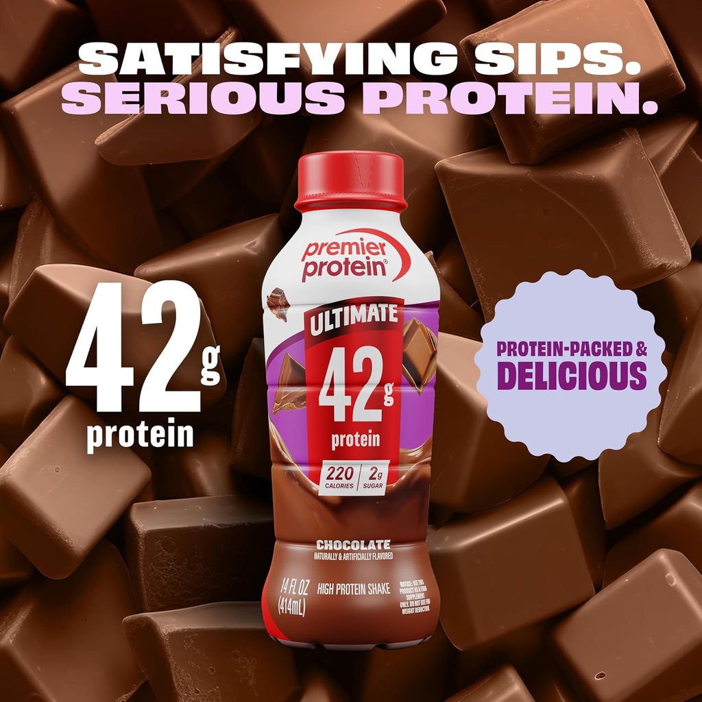 Premier Protein ULTIMATE High Protein Shake, 42g Protein, 2g Sugar, Chocolate, 14 fl oz (12 Pack)