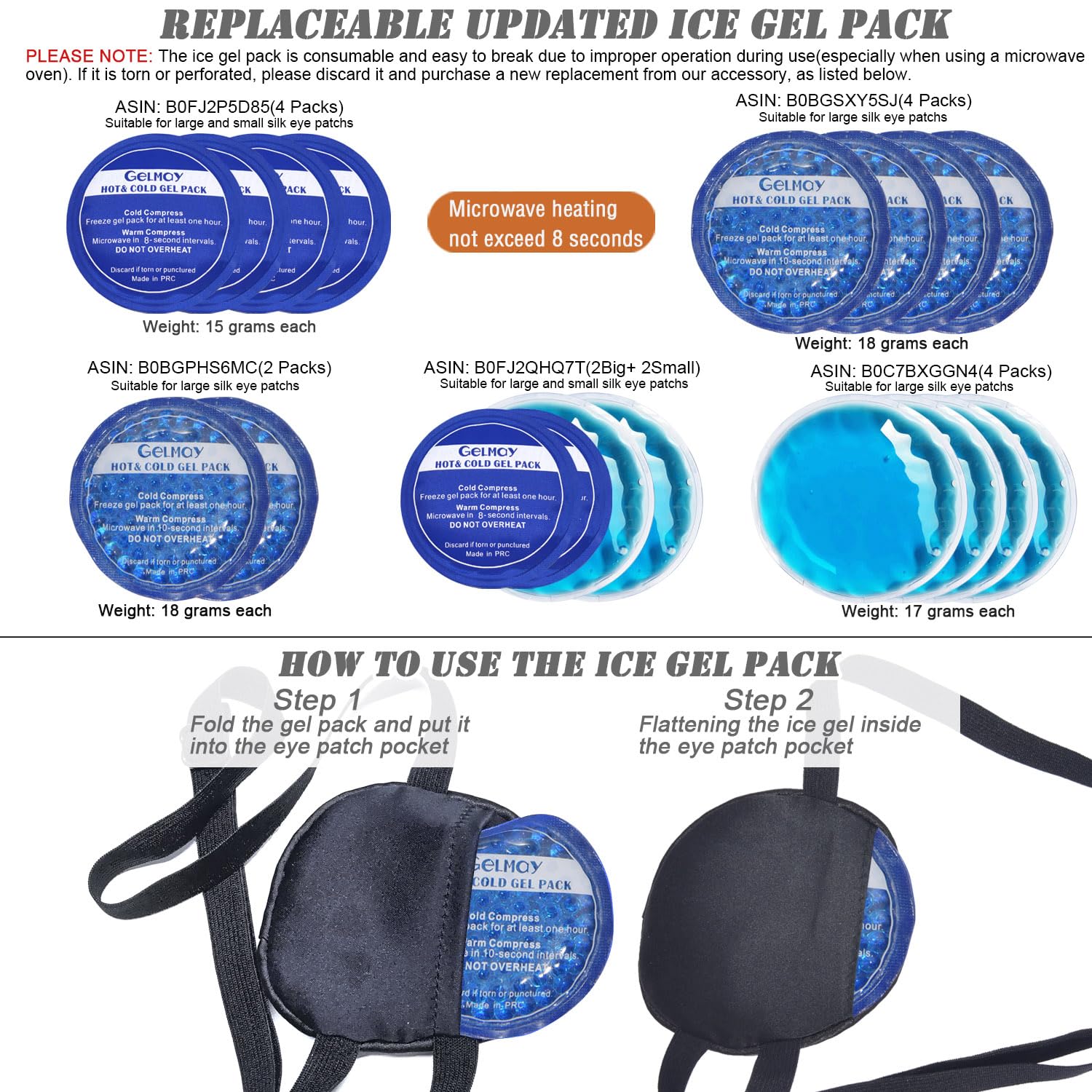 Cooling Eye Patches for Puffy Eyes, Pure Silk Ice Eye Patch, Single Eye Mask, Medical One Eye Cover Cold Hot Therapy Strabismus Lazy Eyes After Surgery Adult Kid Pirate Eyepatch (Black)