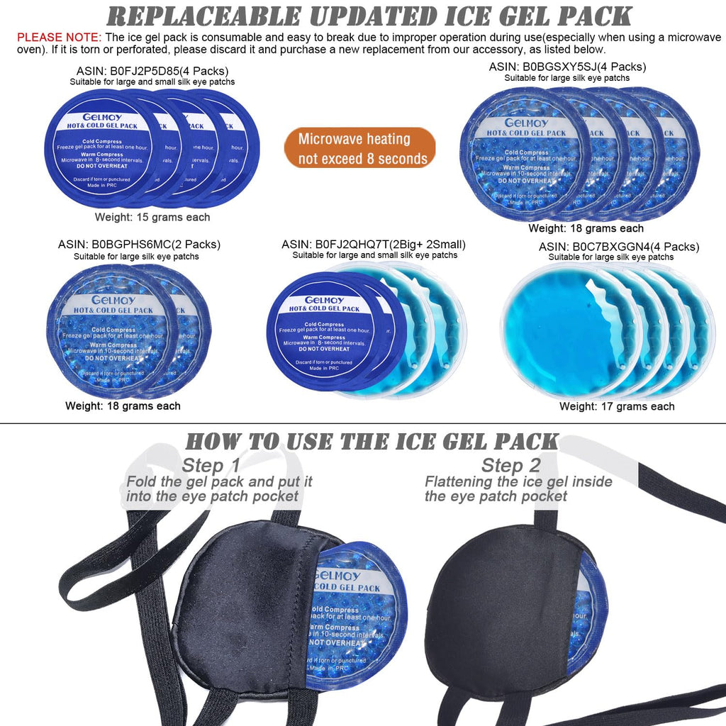 Cooling Eye Patches for Puffy Eyes, Pure Silk Ice Eye Patch, Single Eye Mask, Medical One Eye Cover Cold Hot Therapy Strabismus Lazy Eyes After Surgery Adult Kid Pirate Eyepatch (Black)