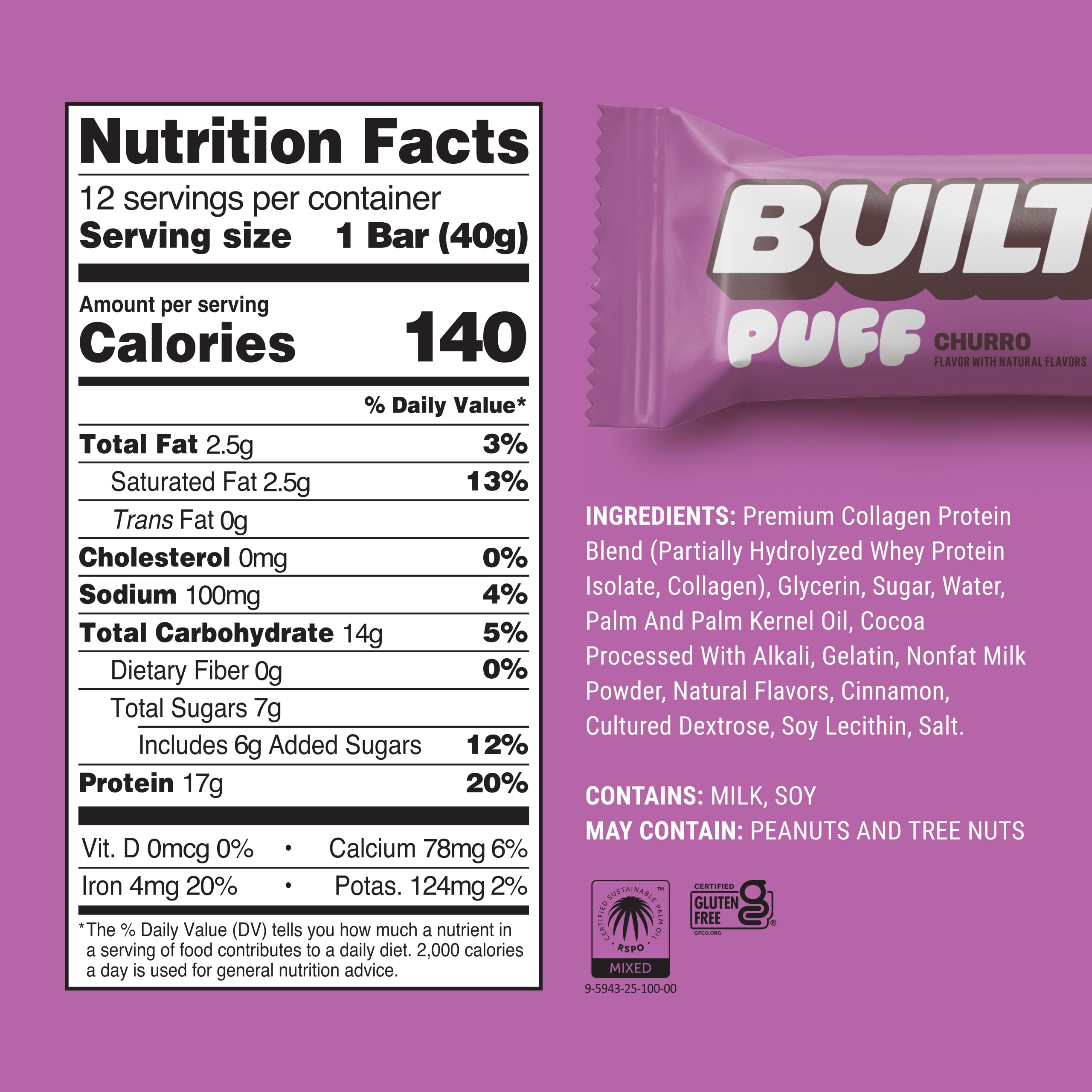 BUILT Bar Puff Protein Bars - Variety Pack - 15-17g Protein Snack Bars with Collagen - Calorie Conscious & Gluten Free - 12 Count, Variety May Vary | Protein Snack Bars with Collagen, Calorie Conscious, Gluten Free