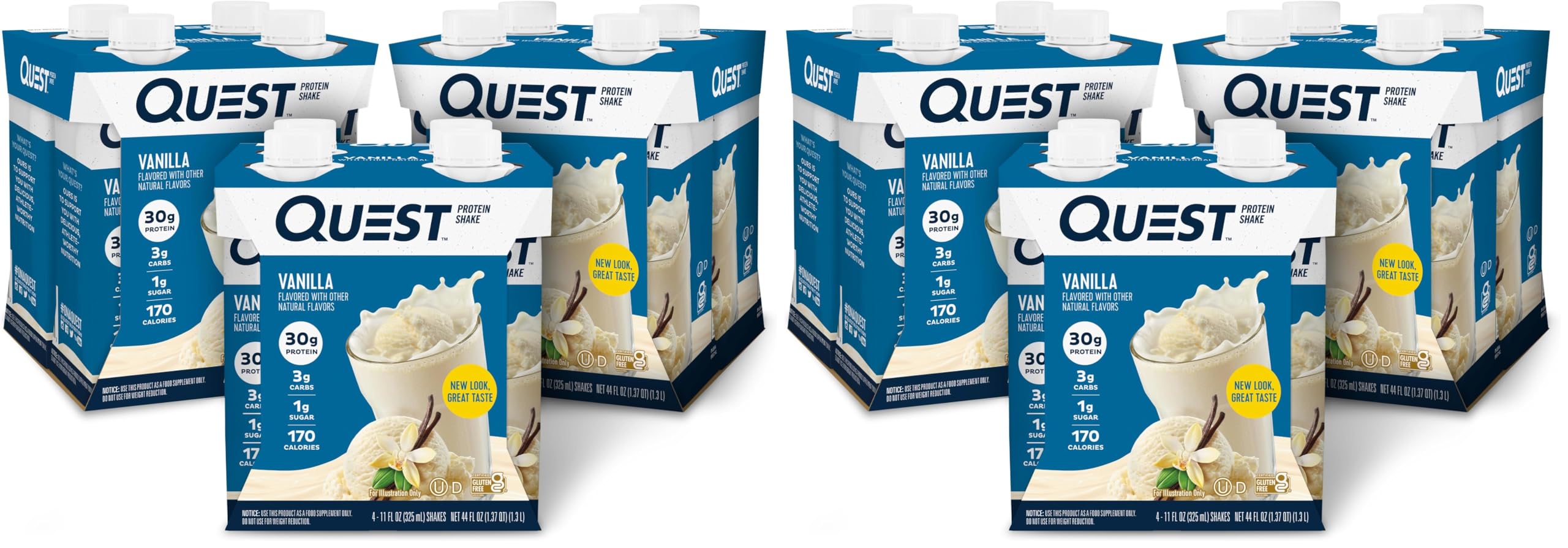 Quest Nutrition Ready to Drink Vanilla Protein Shake, 30g Protein, 3g Net Carbs, Gluten Free, Keto Friendly, 11 fl.oz 4 Count (Pack of 3)