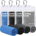 ROXUN Cooling Towels, 4 Pack (40''x12'') Chilly Ice Rags for Neck and Face | Gray+Blue+Green+Black, Soft Breathable, Sports and Outdoor Workouts, Comes with Storage Bags & Carabiners