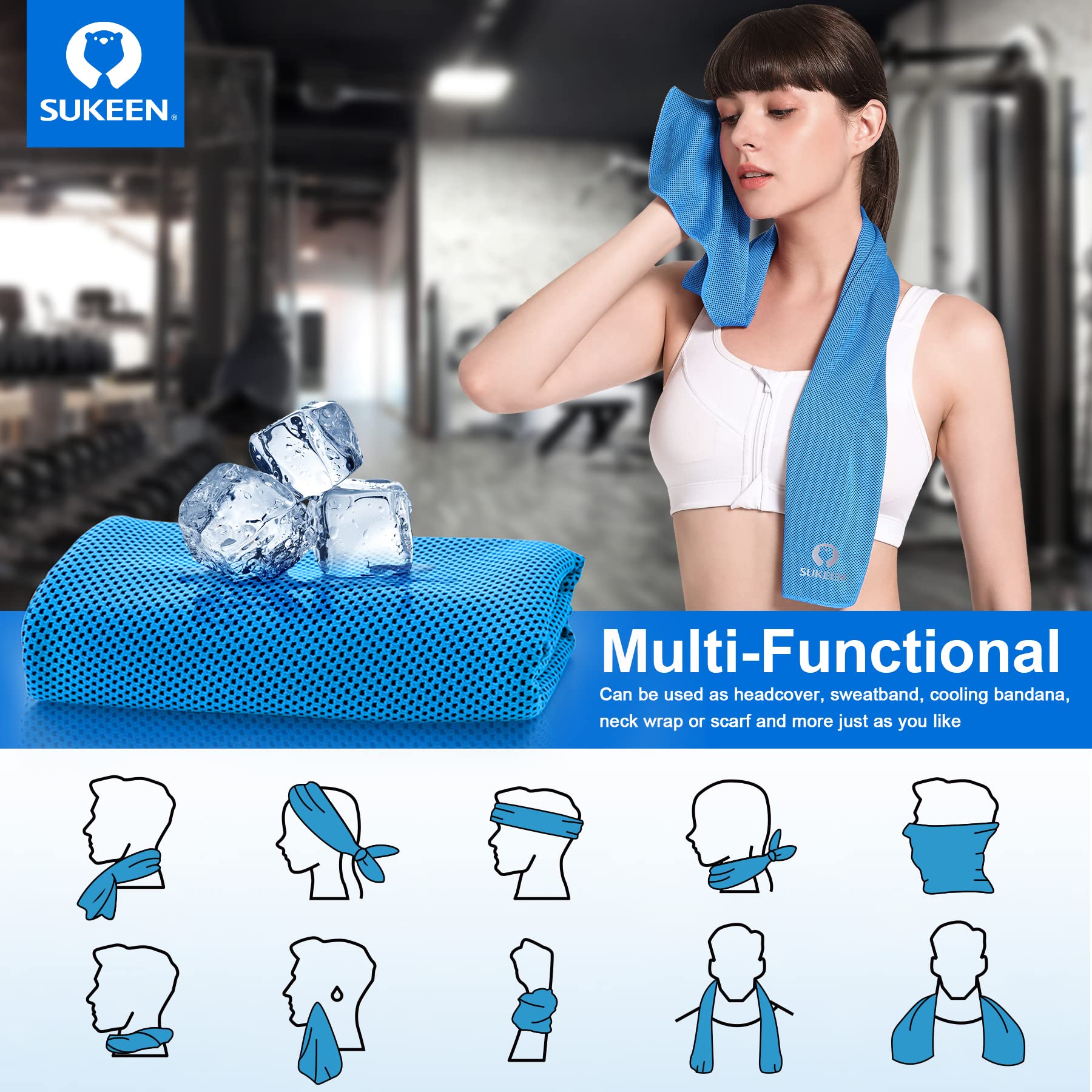 Sukeen 4 Pack Cooling Towels for Hot Weather 40"x12", Gym Towels for Men and Women, Soft Breathable Workout Towels for Yoga, Running, Sport, & More
