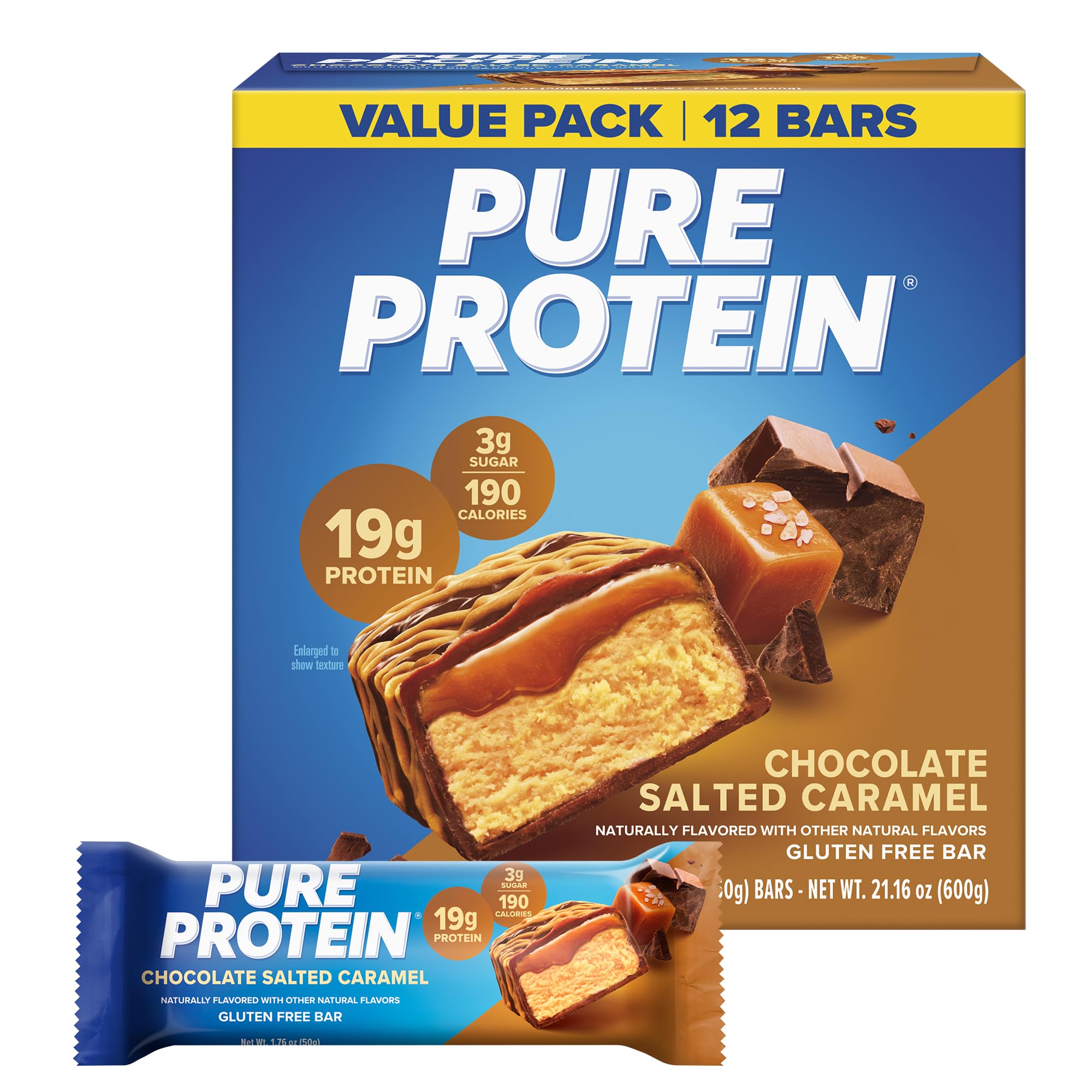Pure Protein Chocolate Peanut Butter Protein Bars – 20g Protein, 3g Sugar, 190 Calories (12 count) Low Sugar* High Protein Snack - Gluten Free - Perfect for a Healthy Snack