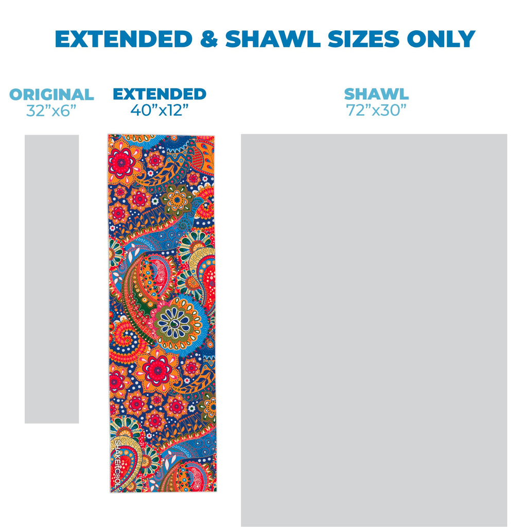 SHAKEitCOOL Extended Size Cooling Towel – Be Cool in Style - Heat Relief, Soft, Lightweight, Sun Protection, Easy Clean - Perfect for Biking, Hiking, Running, Yoga, Golf - Blue Purple Wave M