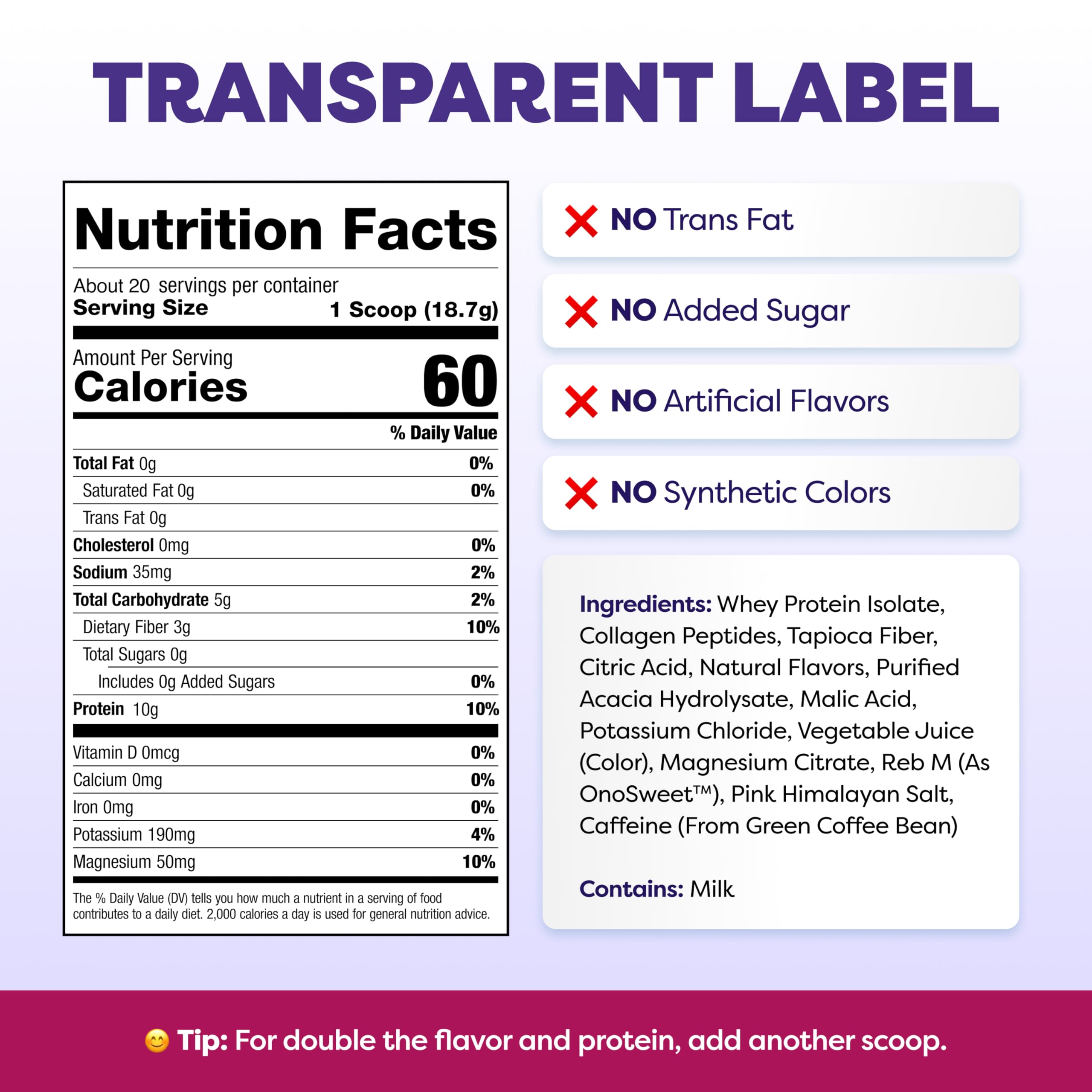 Javvy Clear Protein Refresher Drink Mix – 10g of Whey Protein and Collagen Peptides, Electrolytes Powder, Natural Flavors, 0g of Sugar, 45mg Caffeine, 20 Servings, Strawberry Berry Acai