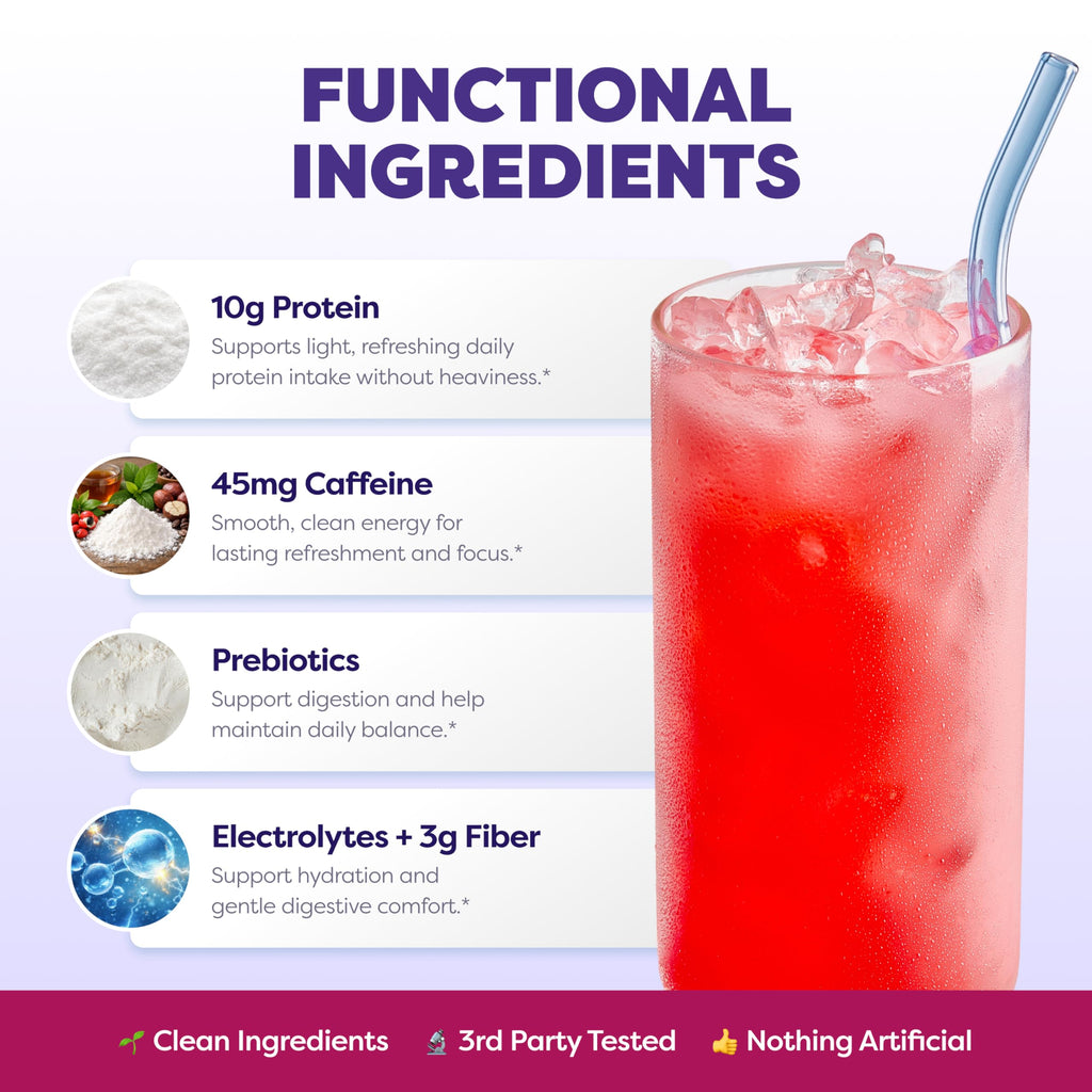 Javvy Clear Protein Refresher Drink Mix – 10g of Whey Protein and Collagen Peptides, Electrolytes Powder, Natural Flavors, 0g of Sugar, 45mg Caffeine, 20 Servings, Strawberry Berry Acai