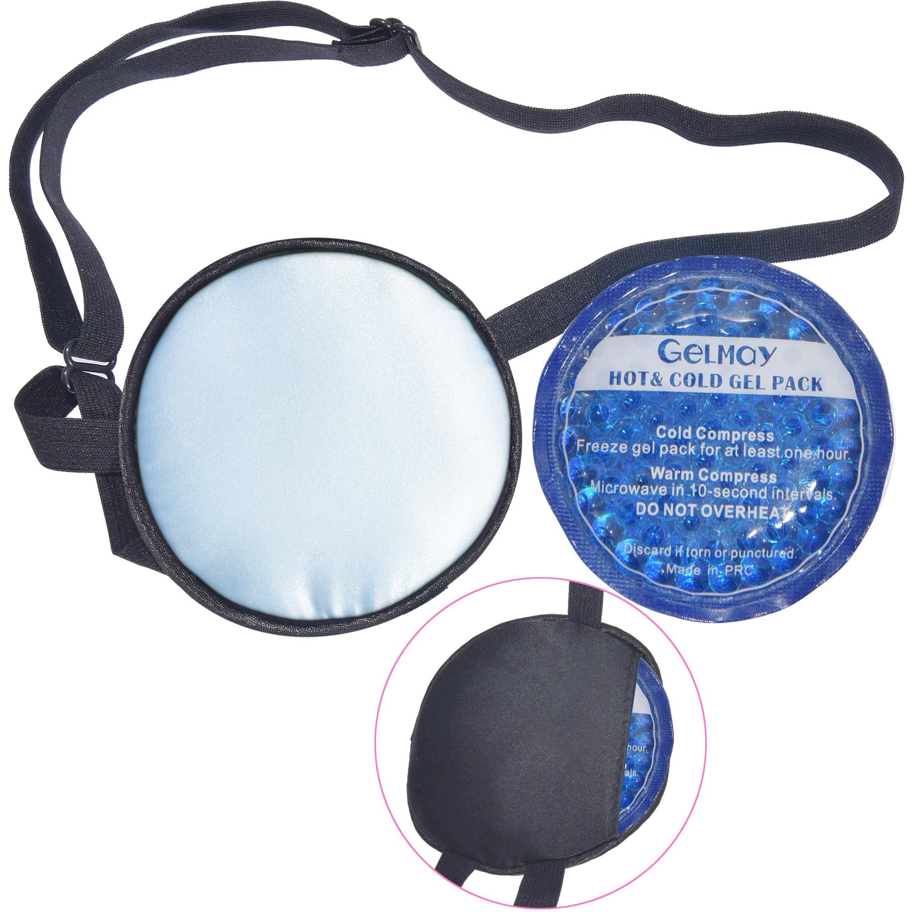 Cooling Eye Patches for Puffy Eyes, Pure Silk Ice Eye Patch, Single Eye Mask, Medical One Eye Cover Cold Hot Therapy Strabismus Lazy Eyes After Surgery Adult Kid Pirate Eyepatch (Black)