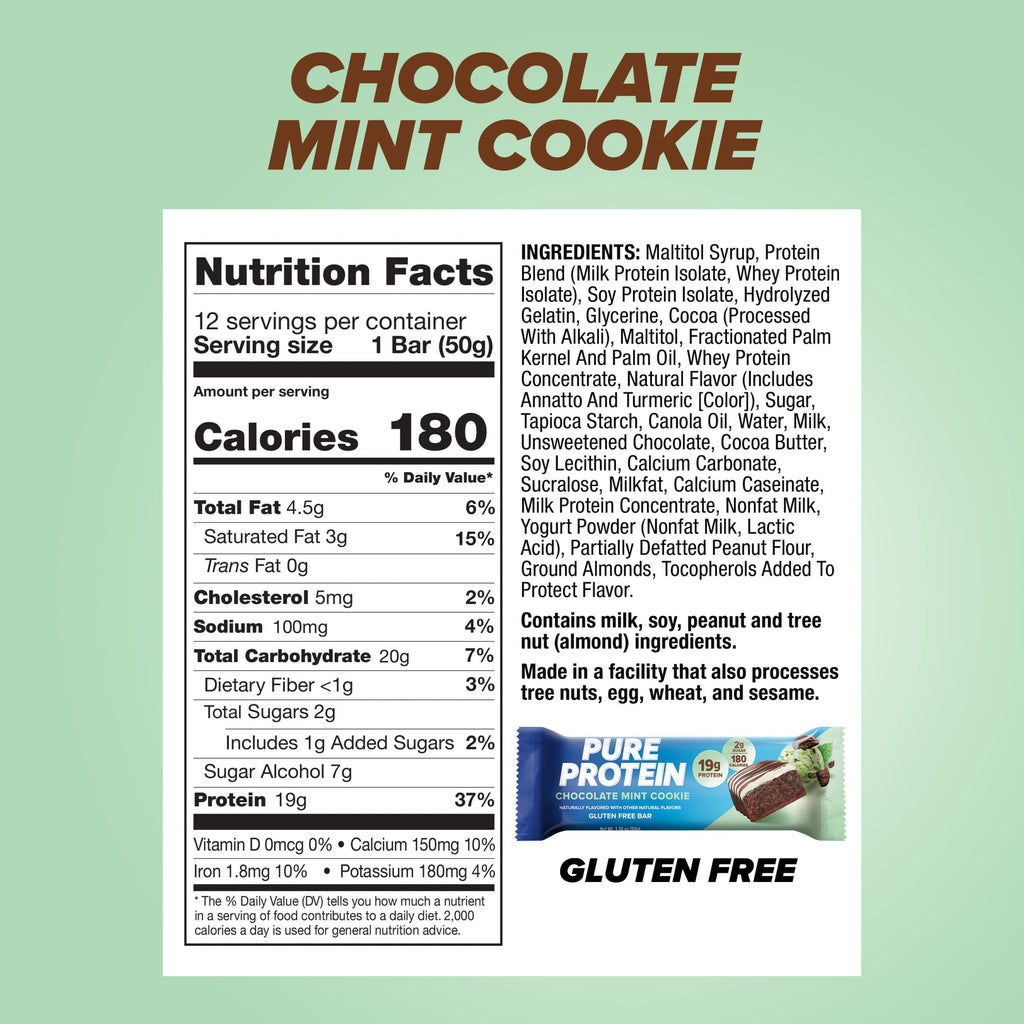 Pure Protein Chocolate Peanut Butter Protein Bars – 20g Protein, 3g Sugar, 190 Calories (12 count) Low Sugar* High Protein Snack - Gluten Free - Perfect for a Healthy Snack