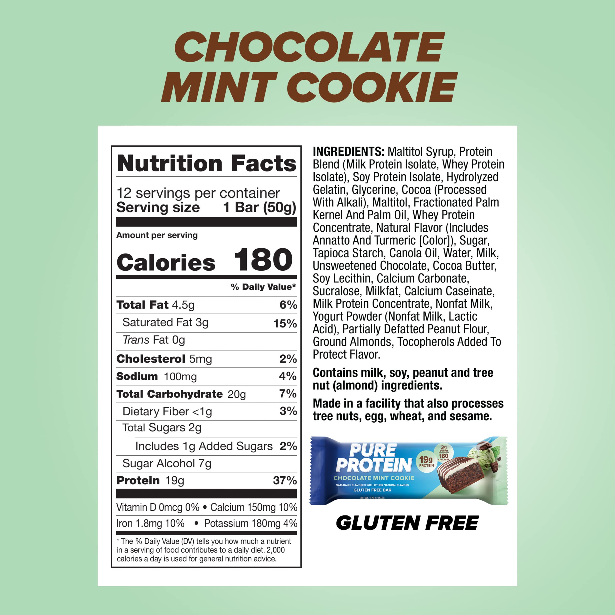 Pure Protein Chocolate Peanut Butter Protein Bars – 20g Protein, 3g Sugar, 190 Calories (12 count) Low Sugar* High Protein Snack - Gluten Free - Perfect for a Healthy Snack