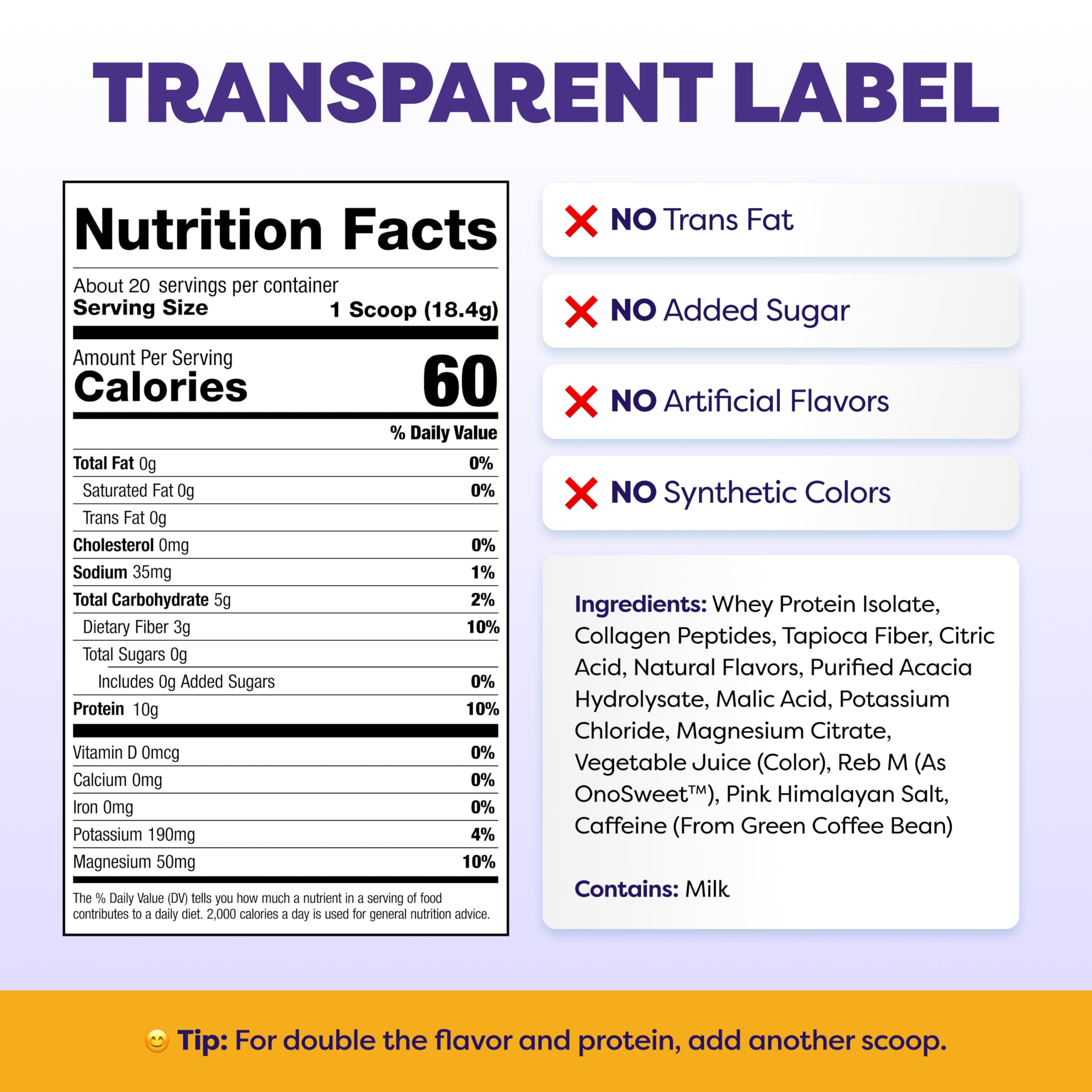 Javvy Clear Protein Refresher Drink Mix – 10g of Whey Protein and Collagen Peptides, Electrolytes Powder, Natural Flavors, 0g of Sugar, 45mg Caffeine, 20 Servings, Strawberry Berry Acai
