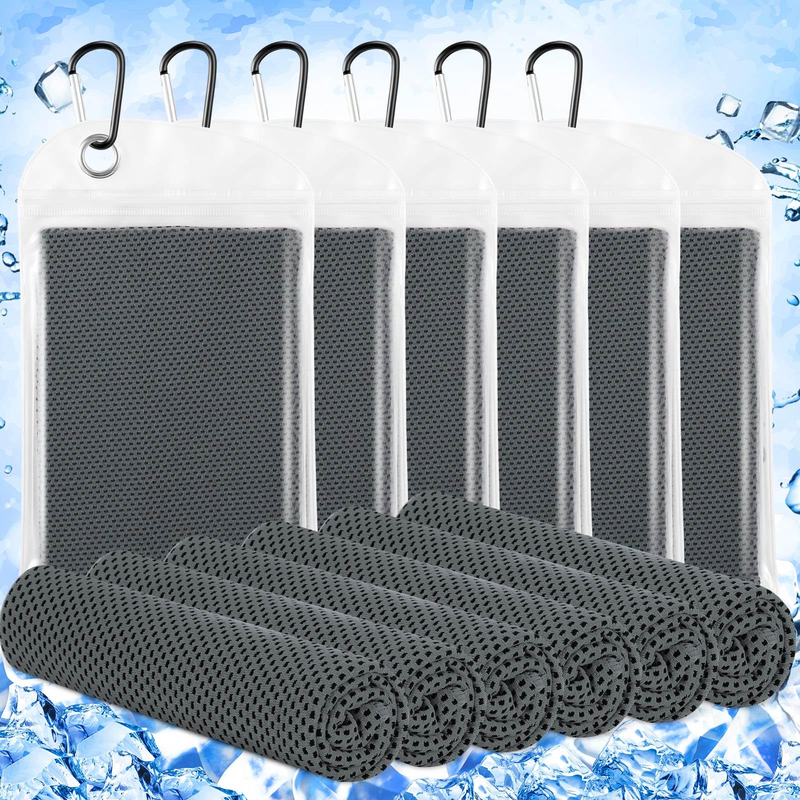 Hosuly 6 Pack Cooling Towels 40" x 12" Sport Towels, Cooling Rag for Neck and Face Ice Breathable Chilly Portable Neck Wraps for Yoga(Black)
