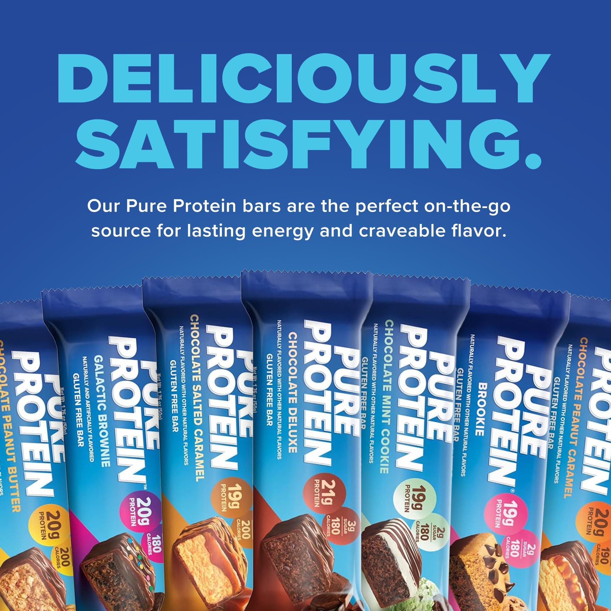 Pure Protein Chocolate Peanut Butter Protein Bars – 20g Protein, 3g Sugar, 190 Calories (12 count) Low Sugar* High Protein Snack - Gluten Free - Perfect for a Healthy Snack