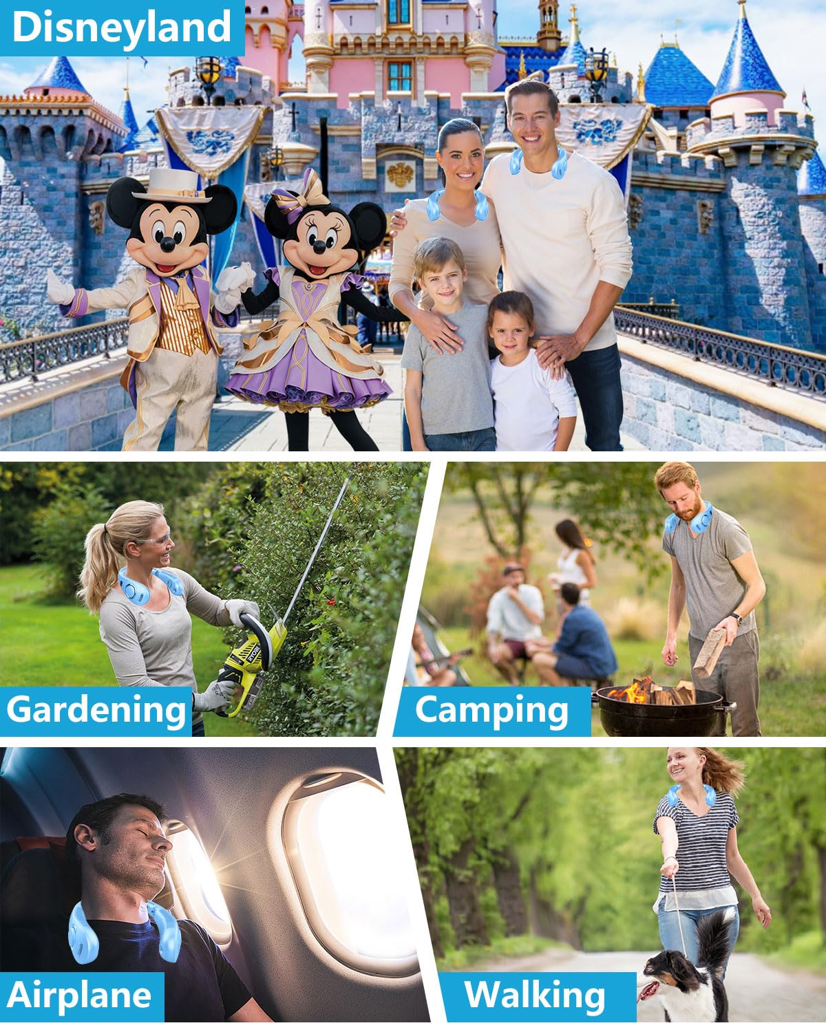 Portable Neck Fans with Mist, Rechargeable 4-9H Lasting Neck Cooling that Blow Cold Air, 5 Speeds & LED display, USB-C Bladeless Folding Personal Mister for Kid Adult Indoor Outdoors Sports, White
