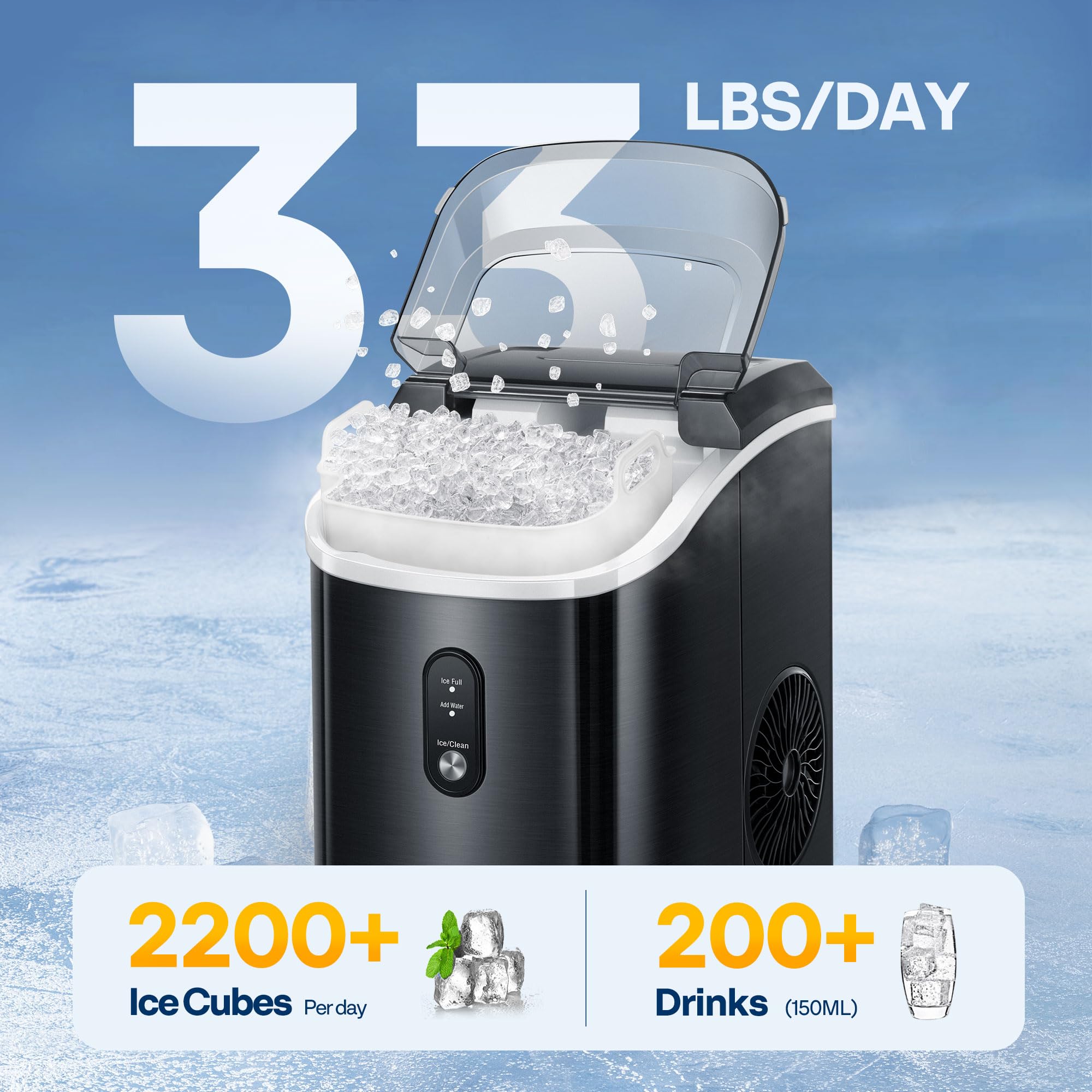 VIVOHOME Nugget Ice Maker Countertop, 45lbs/Day Pebble Ice Maker Machine, Soft Chewable Pellet Ice Machine with Self-Cleaning, Scoop, 10 Ice Bags, for Home Kitchen, RV, Camping, Office