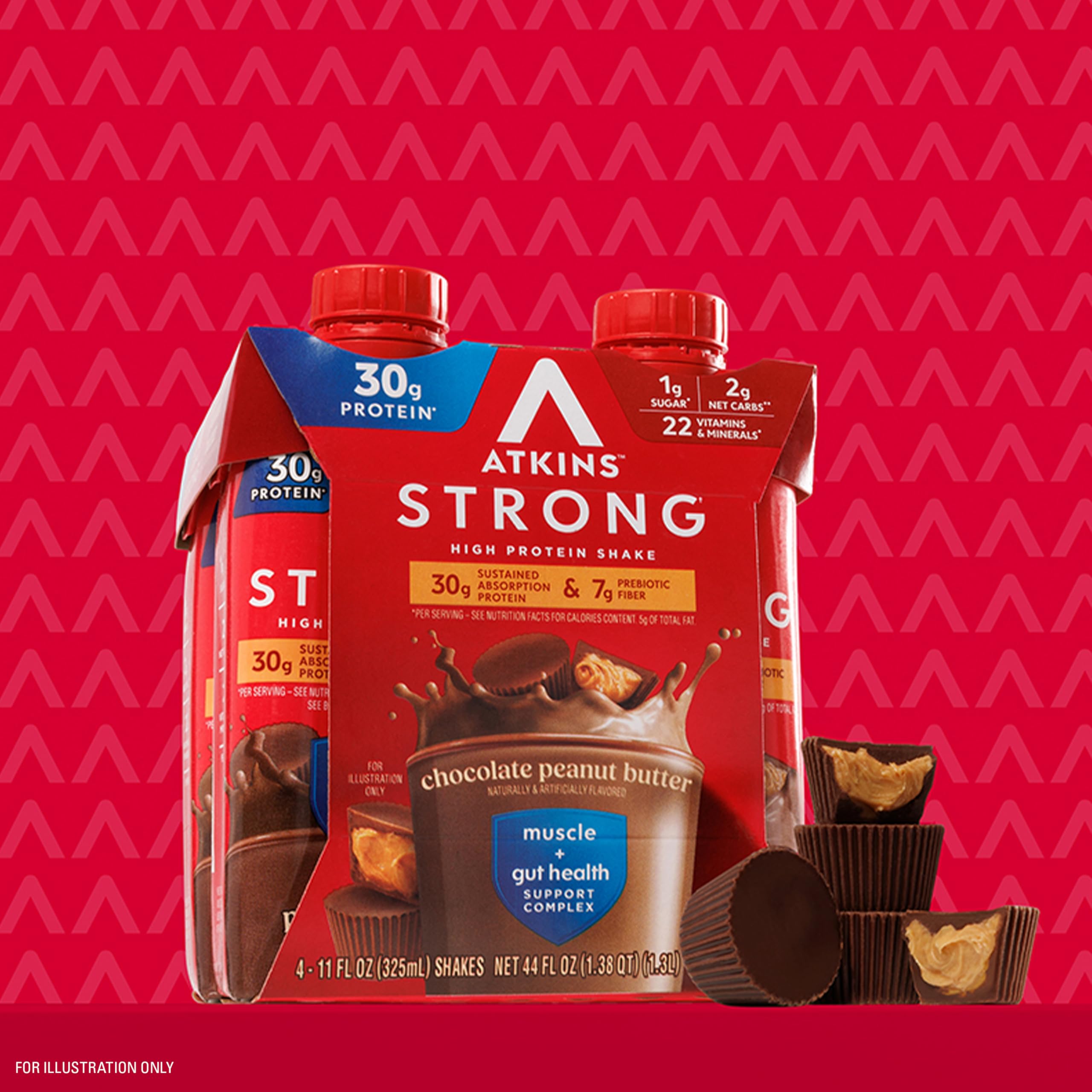 Atkins Strong High Protein Shake, Milk Chocolate, 30g Protein, 7g Prebiotic Fiber, 1g Sugar, GLP-1 Support, Muscle & Gut Health Support Complex, 12 Count