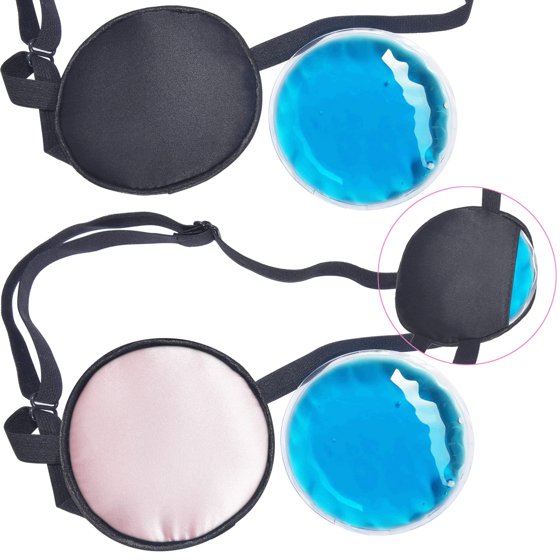 Cooling Eye Patches for Puffy Eyes, Pure Silk Ice Eye Patch, Single Eye Mask, Medical One Eye Cover Cold Hot Therapy Strabismus Lazy Eyes After Surgery Adult Kid Pirate Eyepatch (Black)