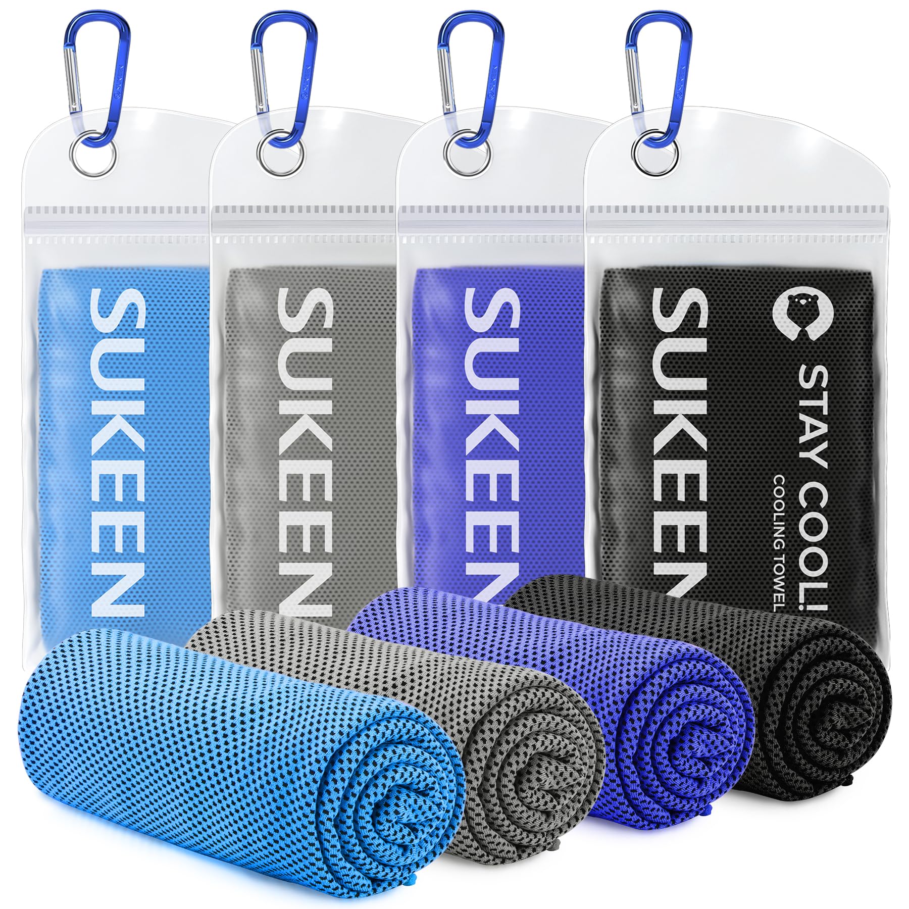 Sukeen 4 Pack Cooling Towels for Hot Weather 40"x12", Gym Towels for Men and Women, Soft Breathable Workout Towels for Yoga, Running, Sport, & More