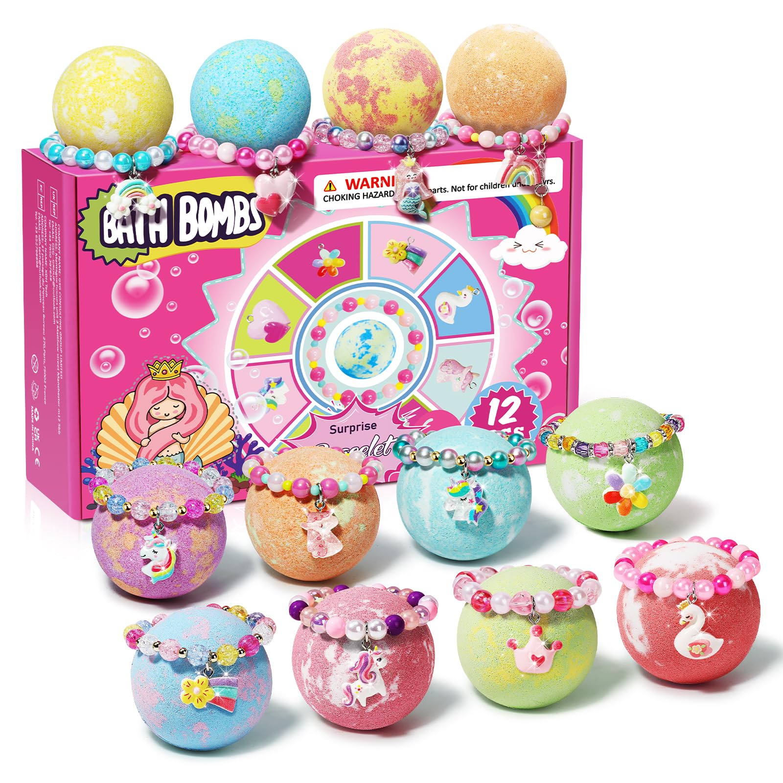 Unicorn Bath Bombs for Kids Girls with Bracelet Inside, sanyi Boo Basket Stuffers Bubble Bath Toys Birthday Gifts Christmas Stocking Stuffers for 4 5 6 7 8 Year Old Girl Daughter Granddaughter