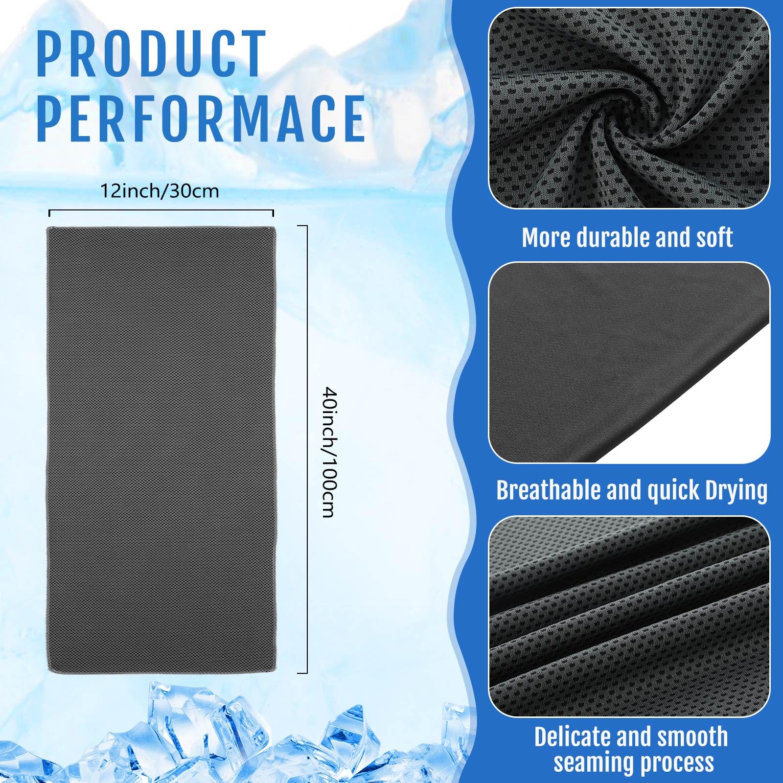 Hosuly 6 Pack Cooling Towels 40" x 12" Sport Towels, Cooling Rag for Neck and Face Ice Breathable Chilly Portable Neck Wraps for Yoga(Black)
