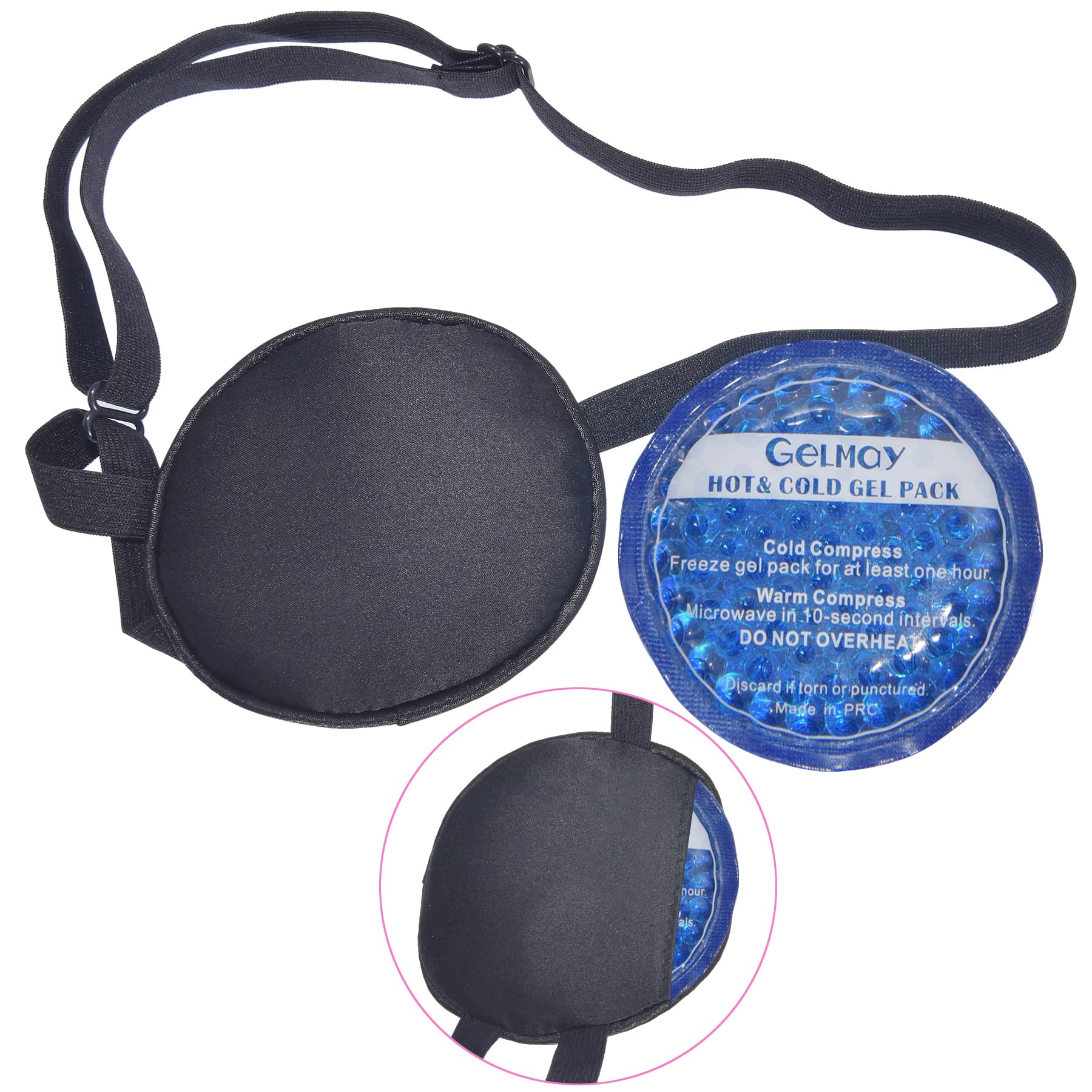 Cooling Eye Patches for Puffy Eyes, Pure Silk Ice Eye Patch, Single Eye Mask, Medical One Eye Cover Cold Hot Therapy Strabismus Lazy Eyes After Surgery Adult Kid Pirate Eyepatch (Black)
