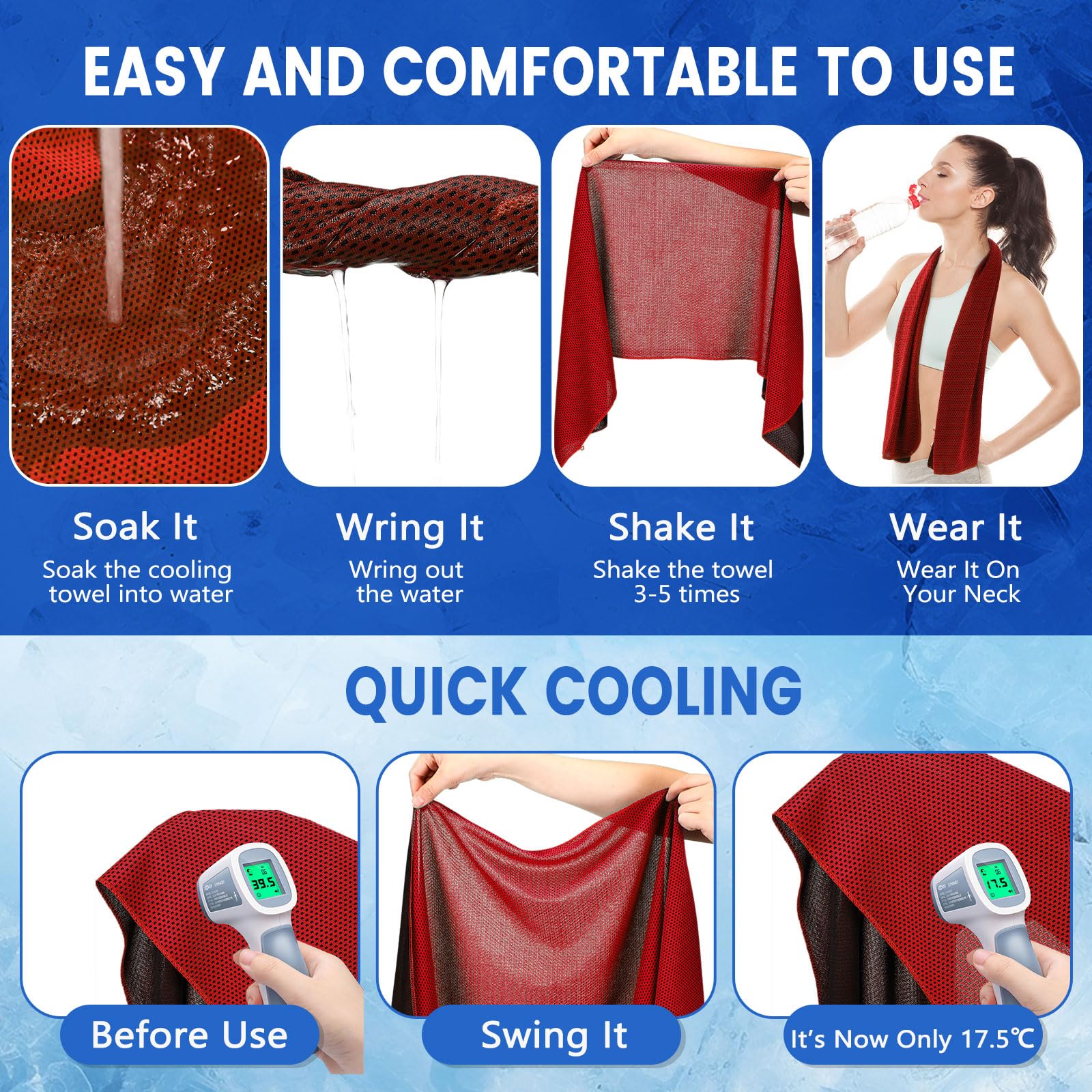 Hosuly 1000 Pack Cooling Towels Bulk 40 x 12 Inch Large Chilly Breathable Sweat Sports Cold Towels Sublimation Microfiber Ice Neck Rag for Hot Weather Workout Gym Team Gift (Dark Blue)