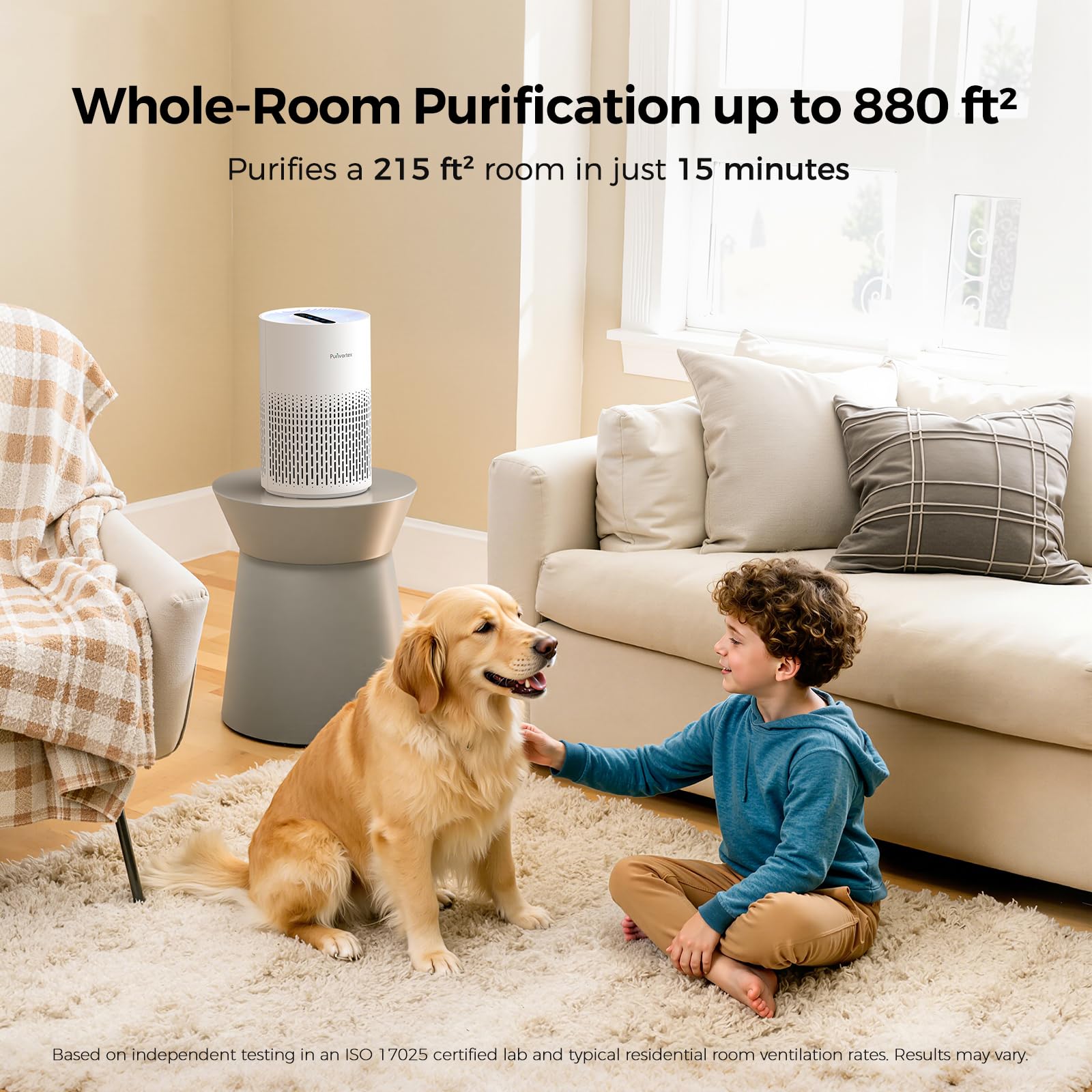 Purivortex Air Purifiers for Home, Quiet HEPA Air Filter for Pollen, Smoke, Dust, Pet Dander, Odor, Hair, Covers Up to 880 Sq Ft (Model: PX500 Black with Fragrance Sponge)