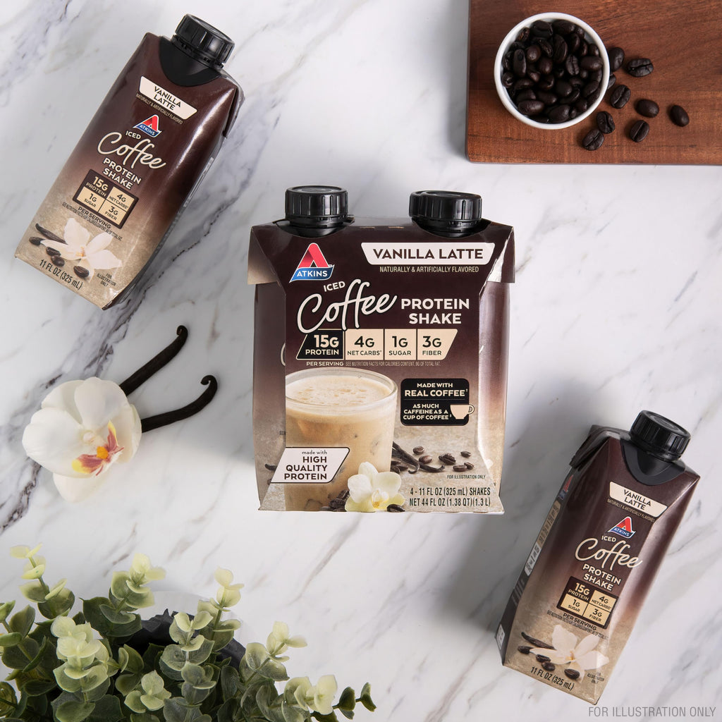 Atkins Mocha Latte Iced Coffee Flavored Protein Shake, High Protein, Low Glycemic, Low Carb and Low Sugar Shakes, Keto-Friendly, 12 Pack