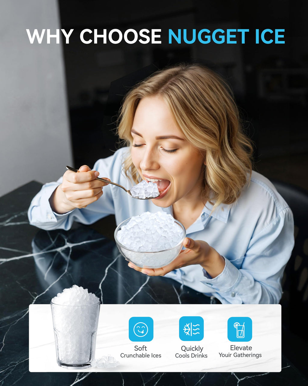 EUHOMY Smart Nugget Ice Maker Countertop, Pebble Ice Maker Machine with APP/Alexa Control, 40lbs/24H, Ready in 7 Mins, Self-Cleaning, Portable Sonic Ice Makers with Hanging Ice Scoop for Home/Office