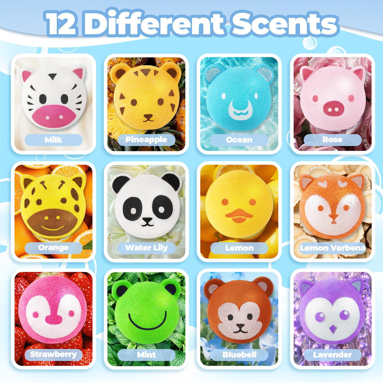 Bath Bombs for Kids with Surprise Toys Inside, 12 Pcs Bubble Bath Fizzy Balls with 12 Animal Shapes, Natural Bath Bombs Birthday Christmas Gift Set for Kids Girls Boys Toddlers