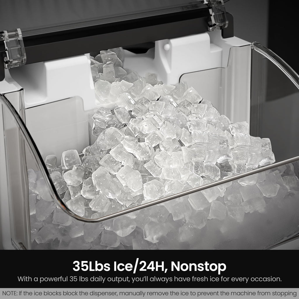 Kismile Nugget Ice Makers Countertop,Portable Ice Machine with Crushed Ice, 35lbs/Day,Self-Cleaning,One-Click Operation for Home Use(Silver)