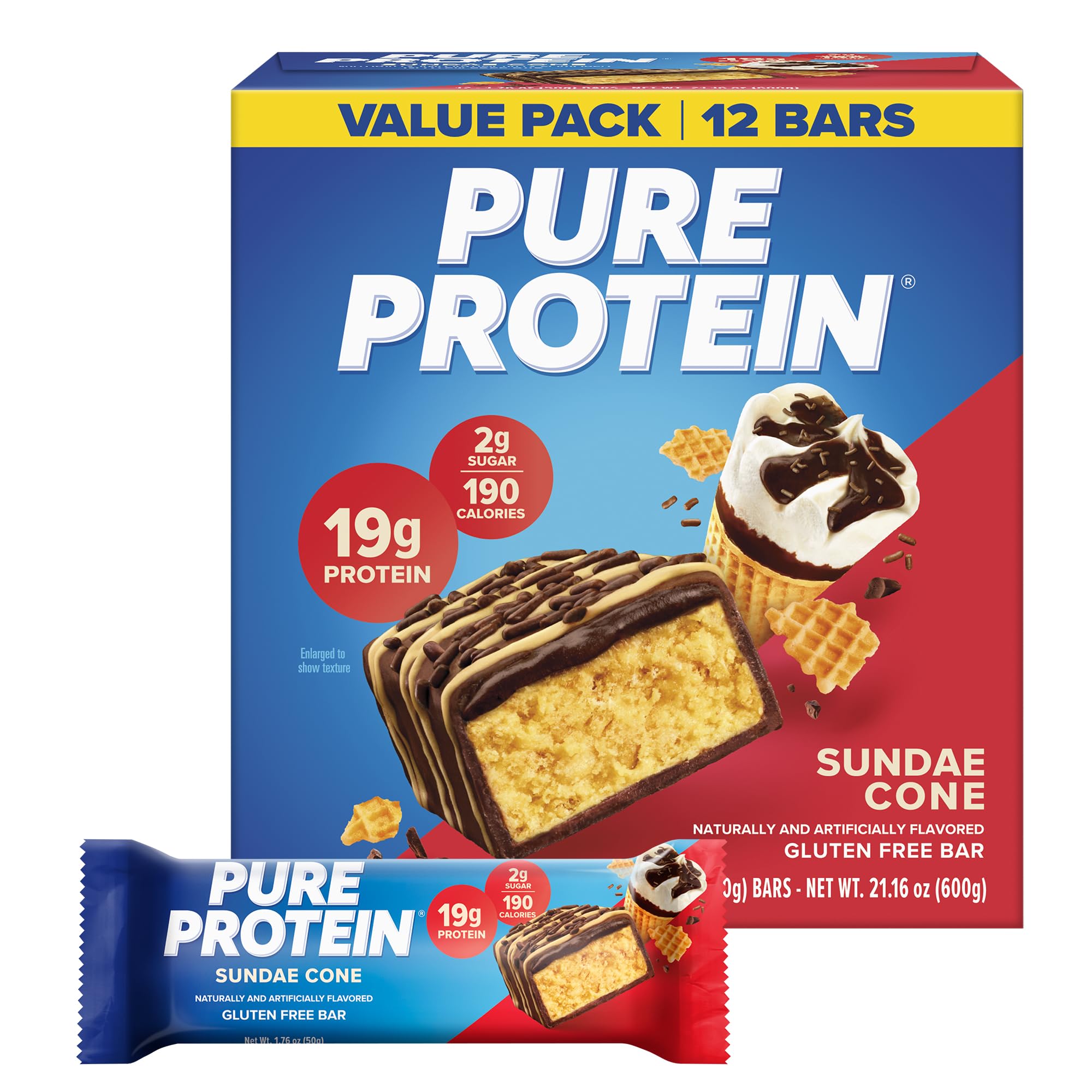 Pure Protein Chocolate Peanut Butter Protein Bars – 20g Protein, 3g Sugar, 190 Calories (12 count) Low Sugar* High Protein Snack - Gluten Free - Perfect for a Healthy Snack