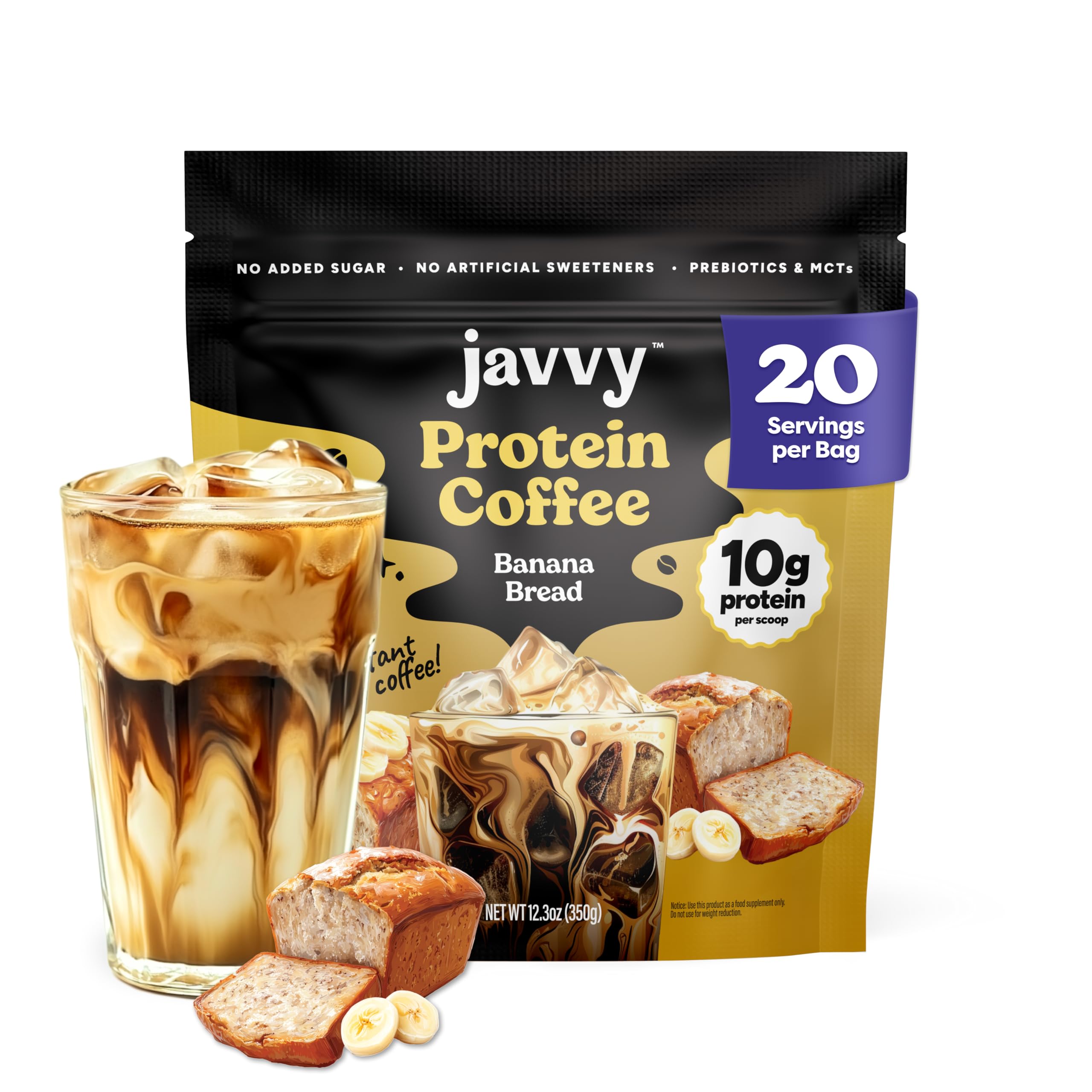 Javvy Protein Iced Coffee - Premium Whey Protein & Iced Coffees, 100% Natural Cold Brew, Zero Artificial Flavors & Sweeteners, 80mg Caffeine, No Added Sugar, 20 Servings, Caramel, 1 Pack