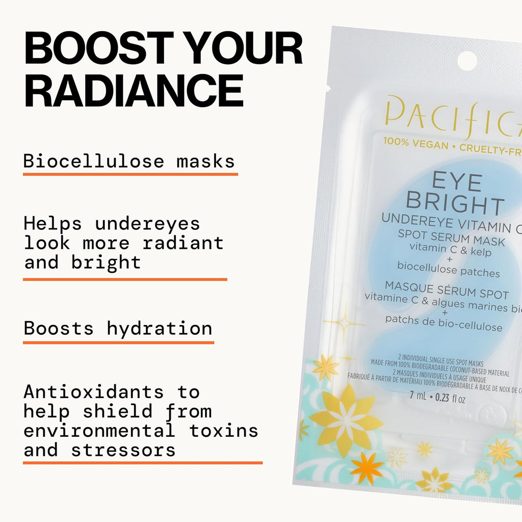 Pacifica Undereye Spot Serum Mask – Bright Eye Vitamin C Mask for Dark Circles & Hydration, Brightening Under Eye Treatment, Vegan & Cruelty-Free, 1 Pack